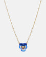 Collar fino de Les Néréides bañado en oro con colgante de flor pensamiento azul esmaltada y detalle de perlas de cultivo.