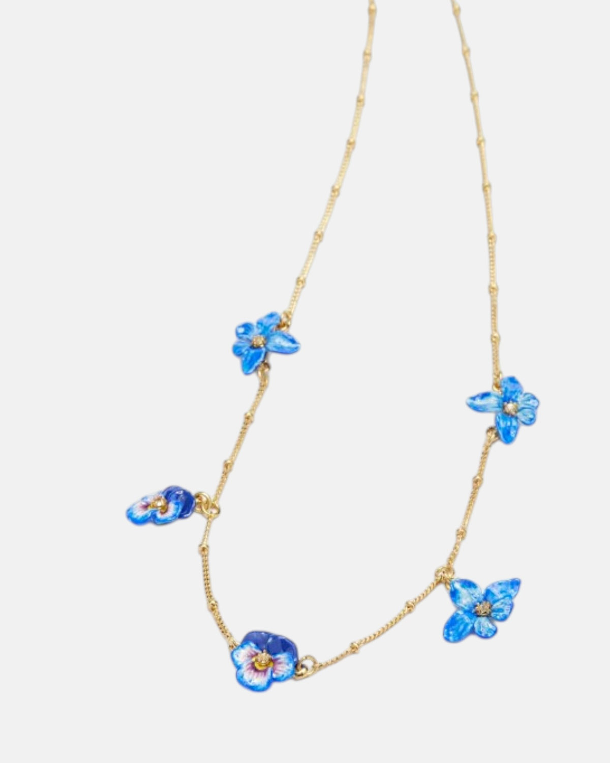 Collar Flor Pensamiento Azul y Cristal