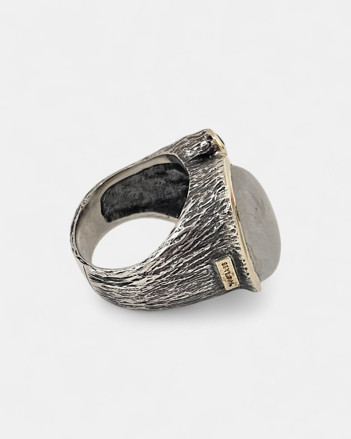 Anillo ancho de plata piedra luna y turmalinas