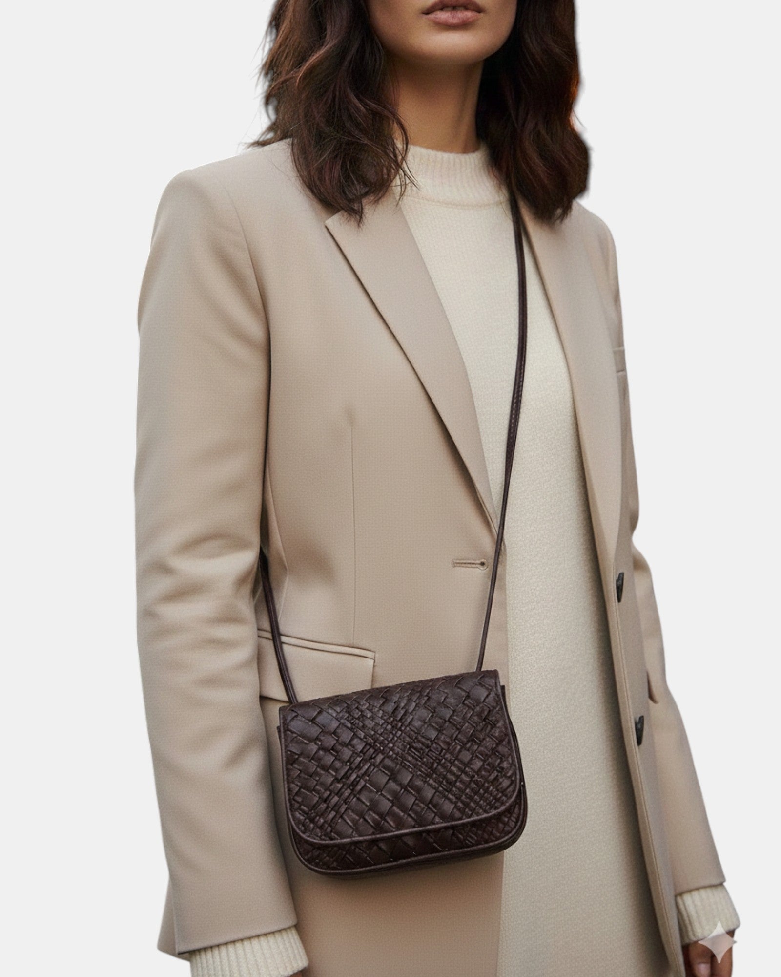 Bolsito cruzado piel trenzada marrón Esmeralda