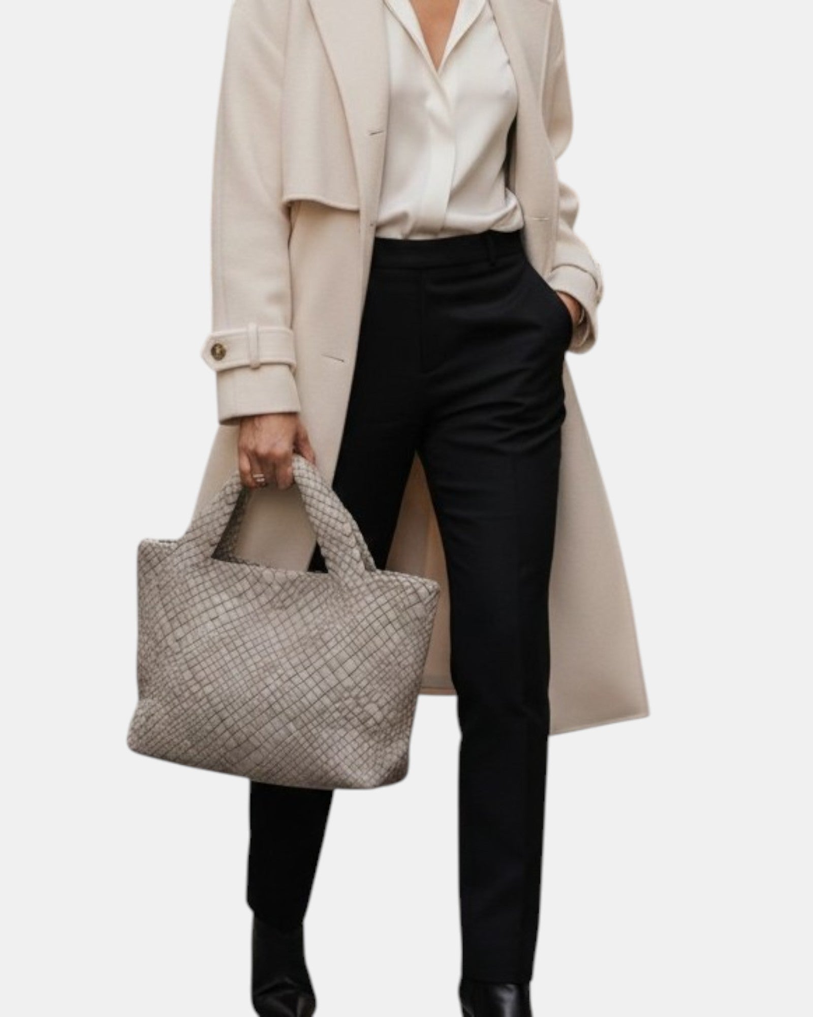 Bolso Tote Artesanal en Piel Trenzada hielo