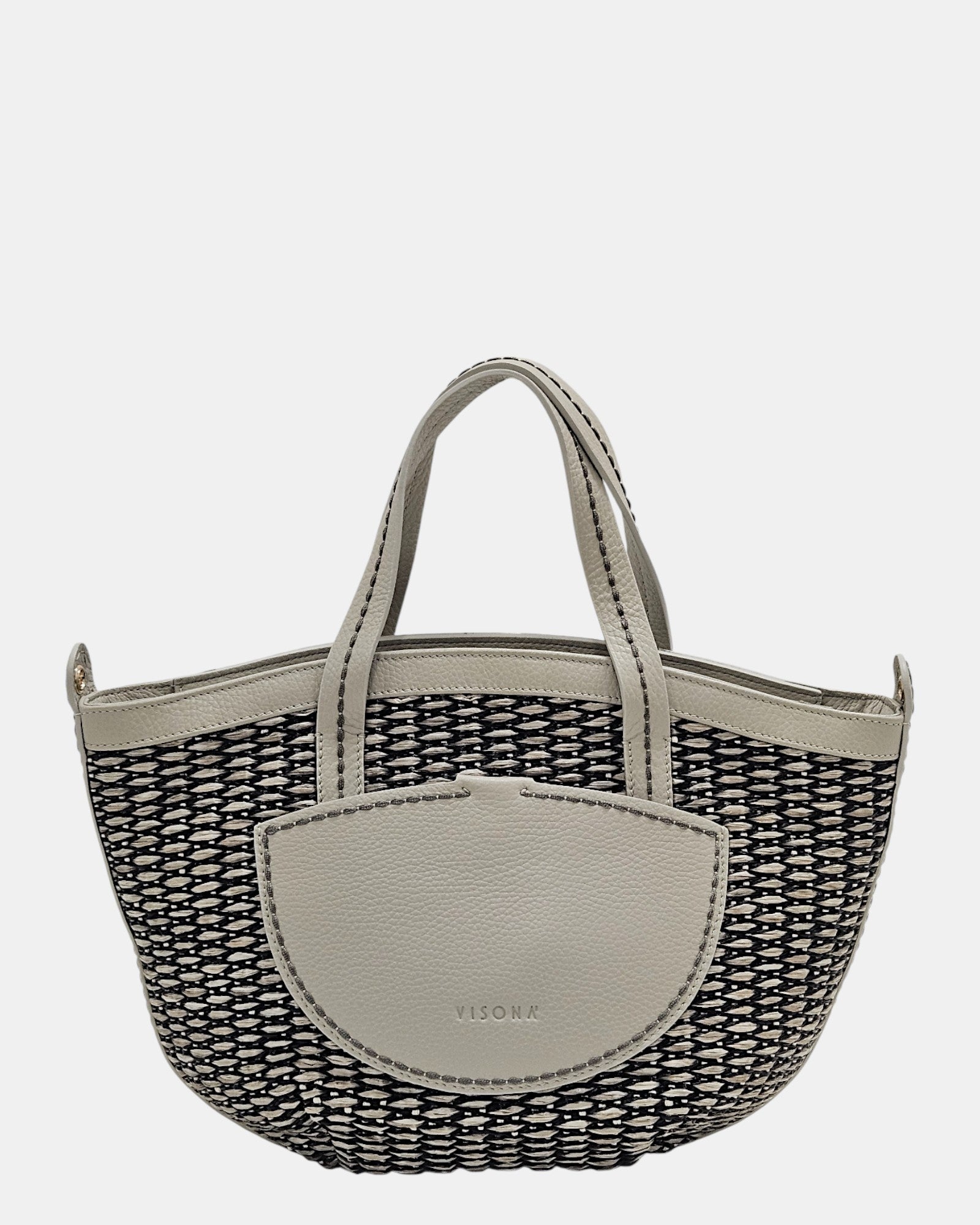 Bolso Tote Visonà en Piel y Rafia Trenzada