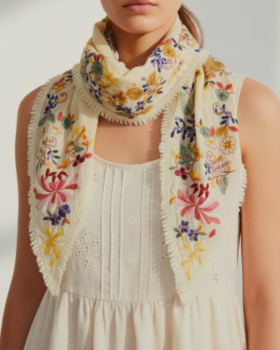 Pañuelo con Bordado Floral Artesanal Geranio amarillo