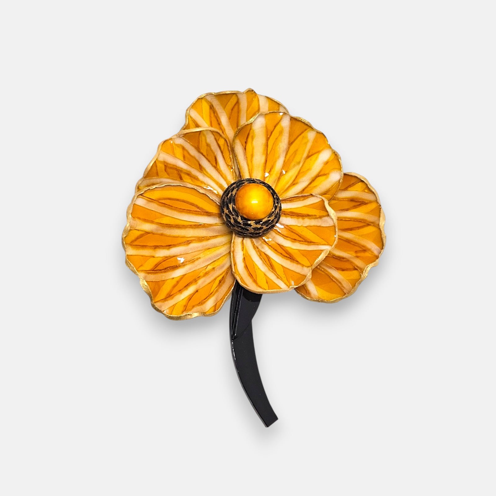 Gran broche maxi en forma de hoja tropical calada de Ciléa Paris, mostrando su diseño orgánico en color negro azabache esmaltado y brillante.