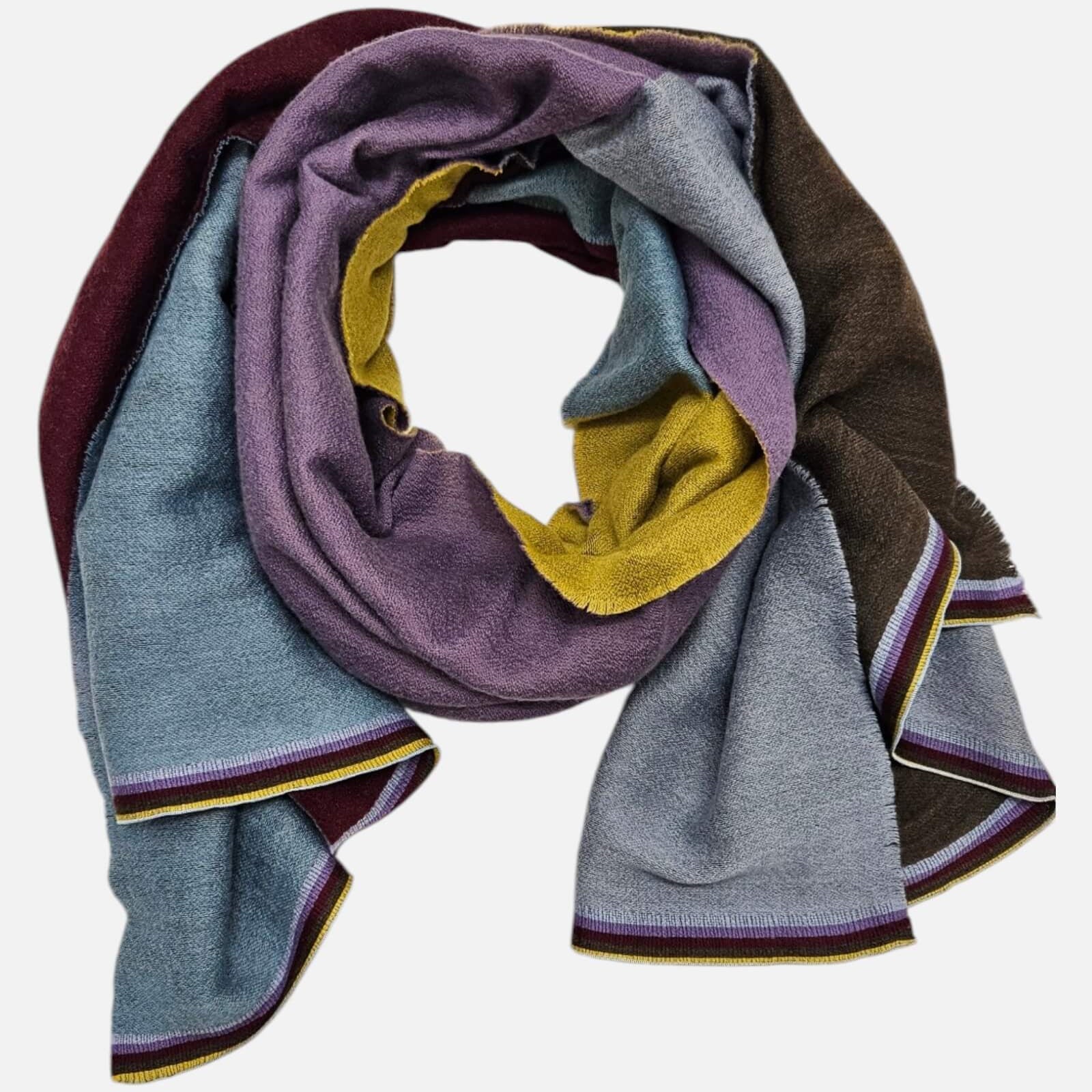 Foulard Blok Pastel dispuesto en bucle circular mostrando la combinación cromática multicolor.
