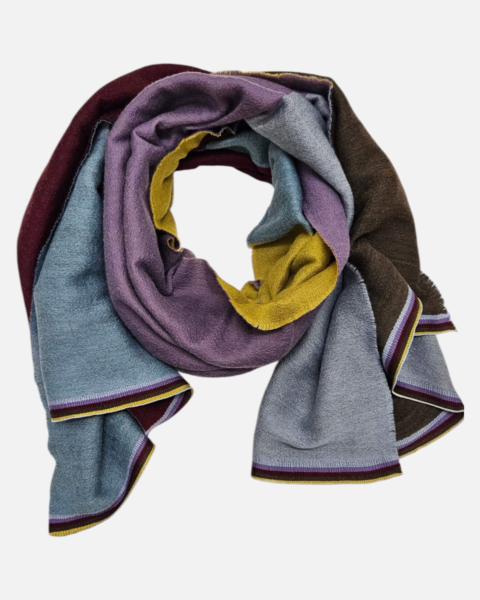 Foulard Blok Pastel dispuesto en bucle circular mostrando la combinación cromática multicolor.