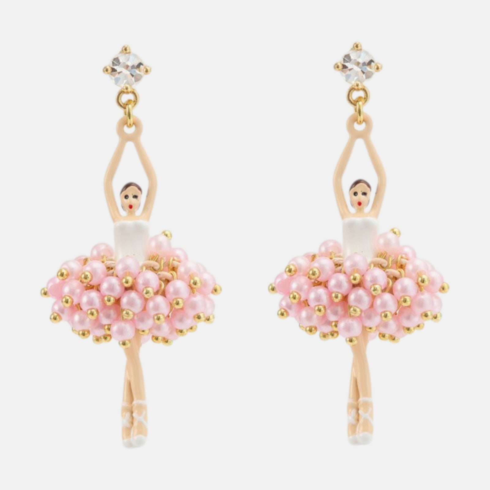 Pendientes Bailarina Tutú de Perlas Rosas