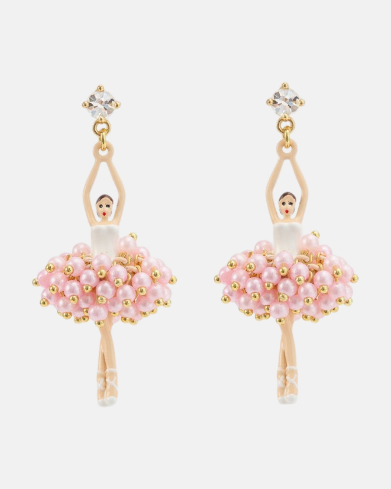 Pendientes Bailarina Tutú de Perlas Rosas