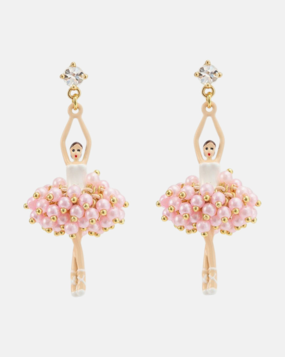 Pendientes Bailarina Tutú de Perlas Rosas