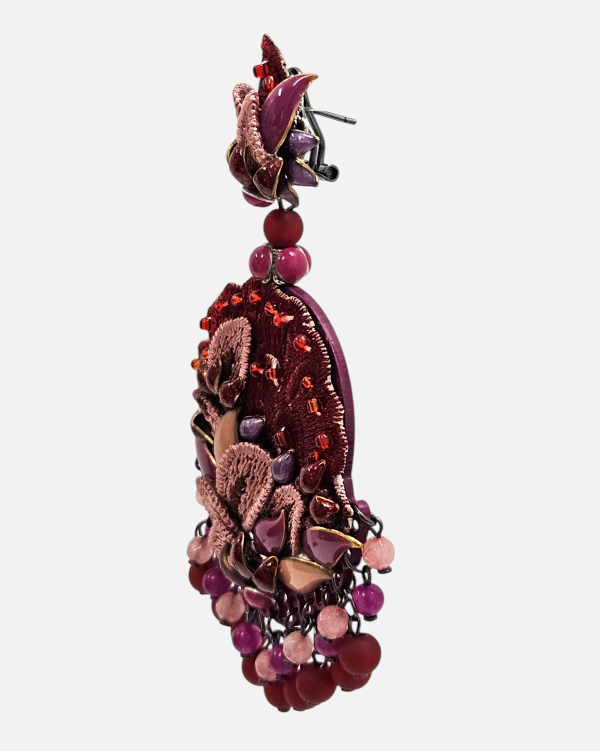 Pendientes Abanico Bordado Granate
