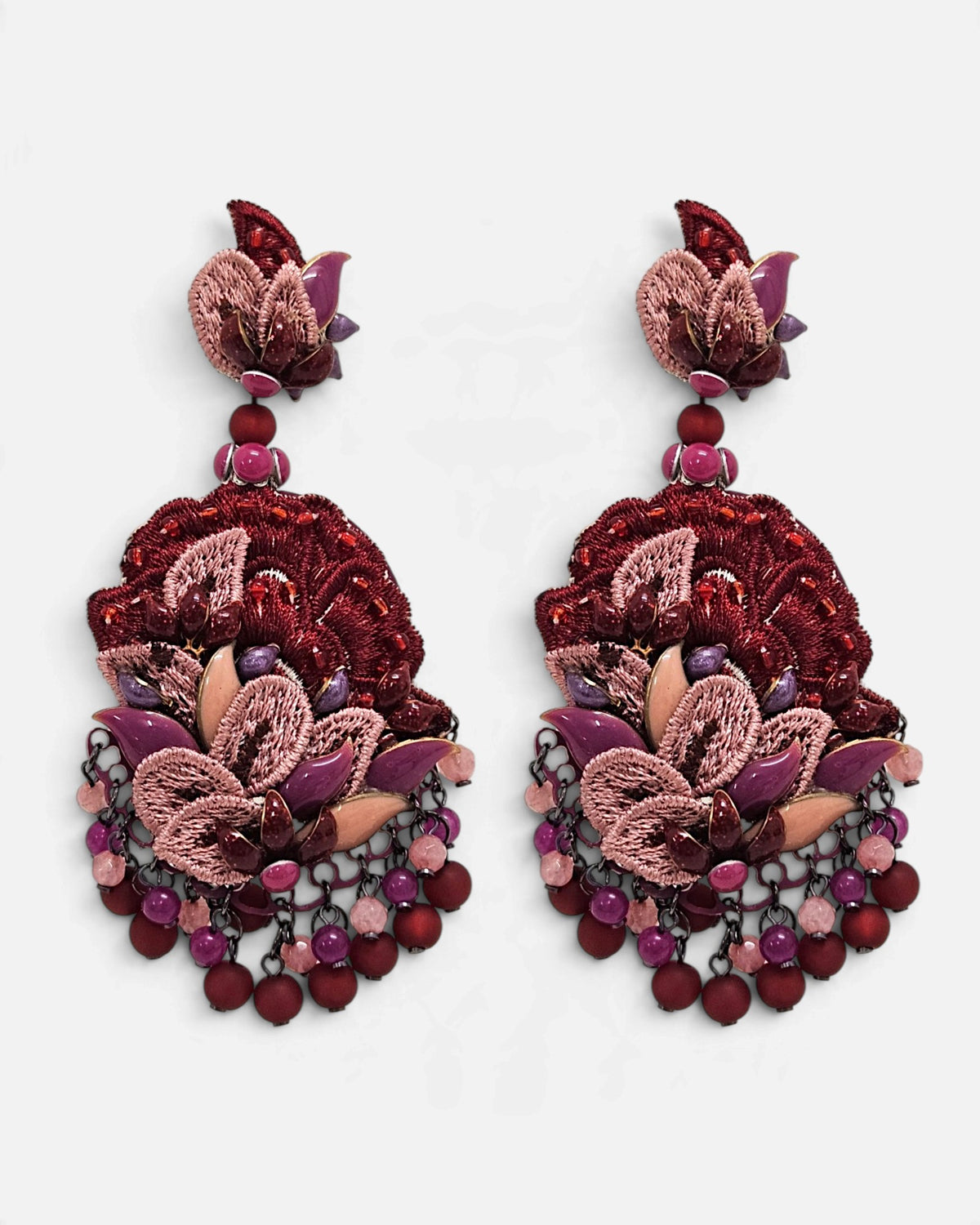 Pendientes Abanico Bordado Granate