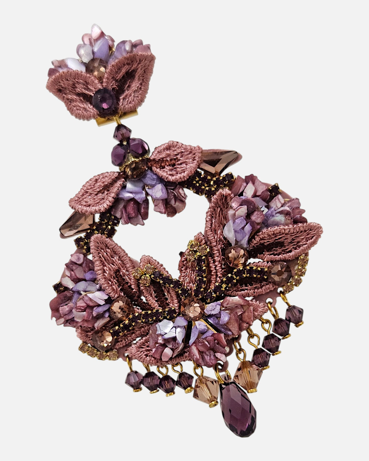 Pendientes Candelabro Bordado Malva