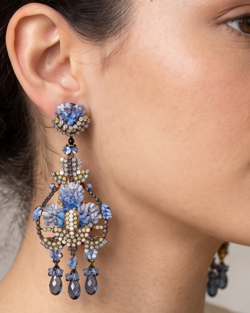 Pendientes Candelabro Flor Azul