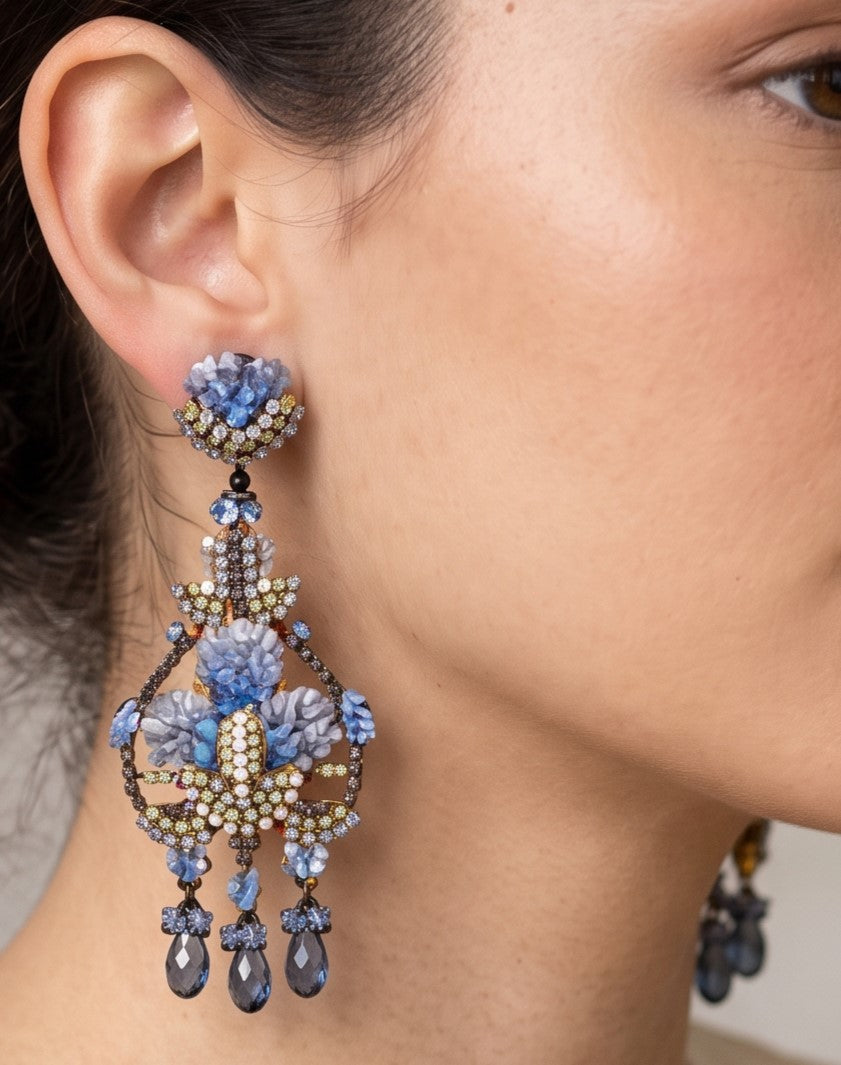 Pendientes Candelabro Flor Azul
