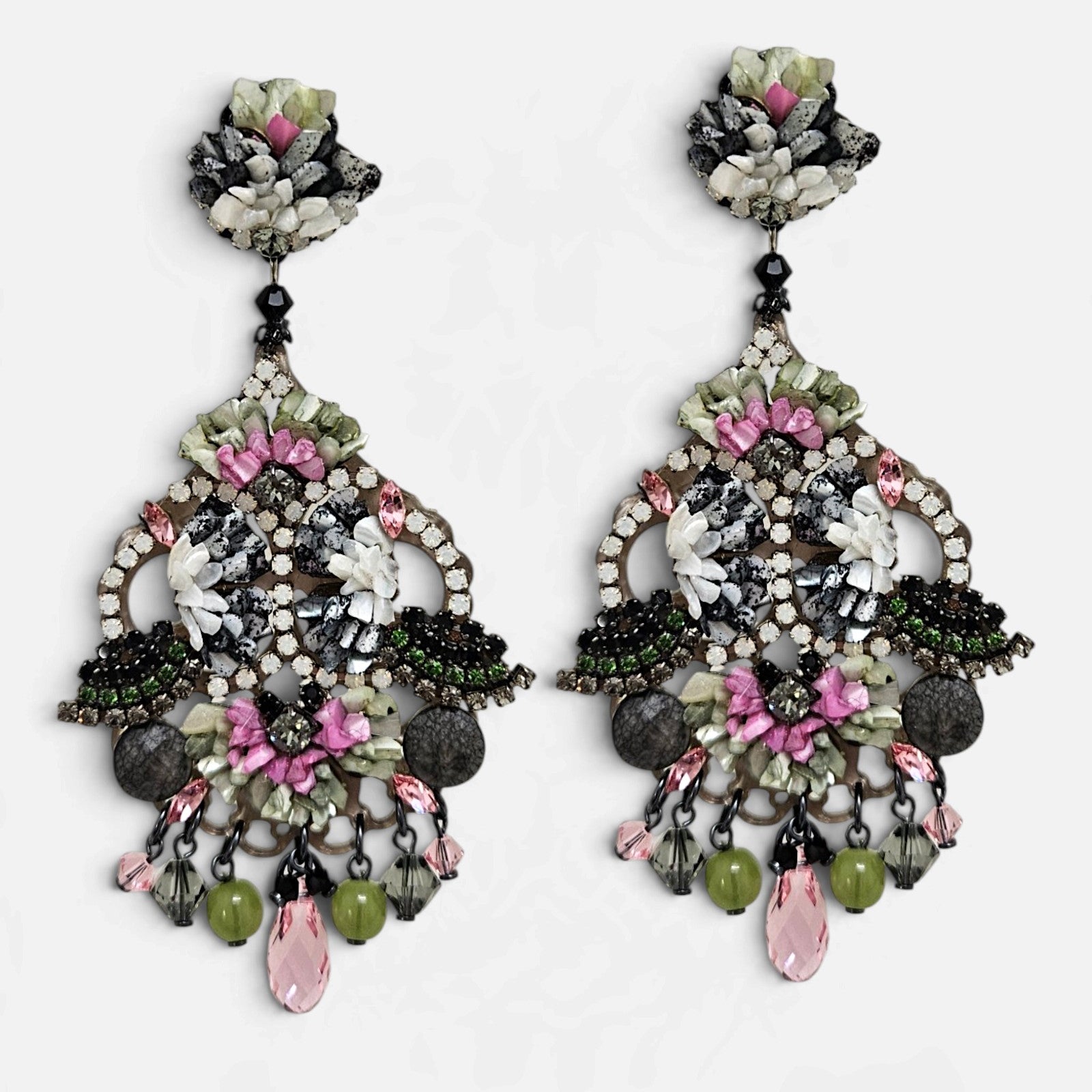 Pendientes Flor Jaspeada Rosa y Oliva