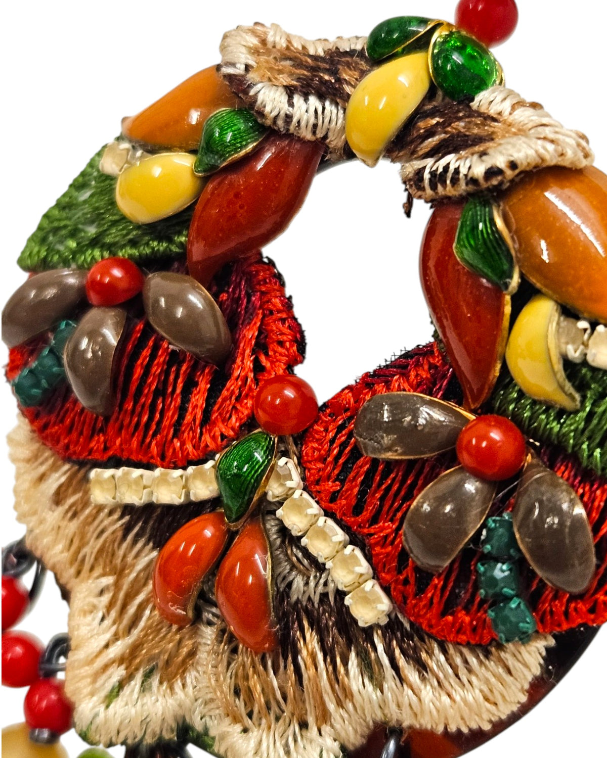 Large party earrings Dublos embroidered in brick red