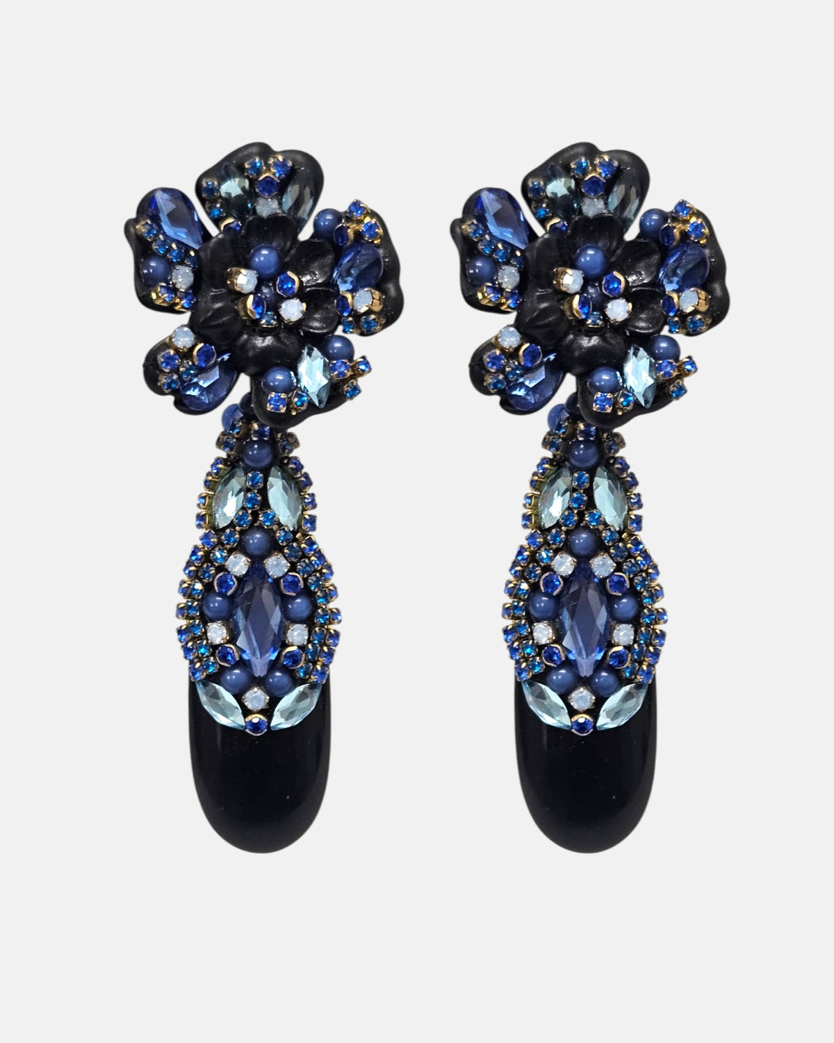 Swarovski blue and black teardrop earrings