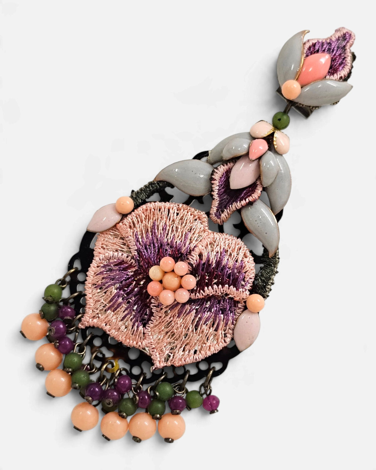 Pendientes Flor Bordada Rosa y Salmón