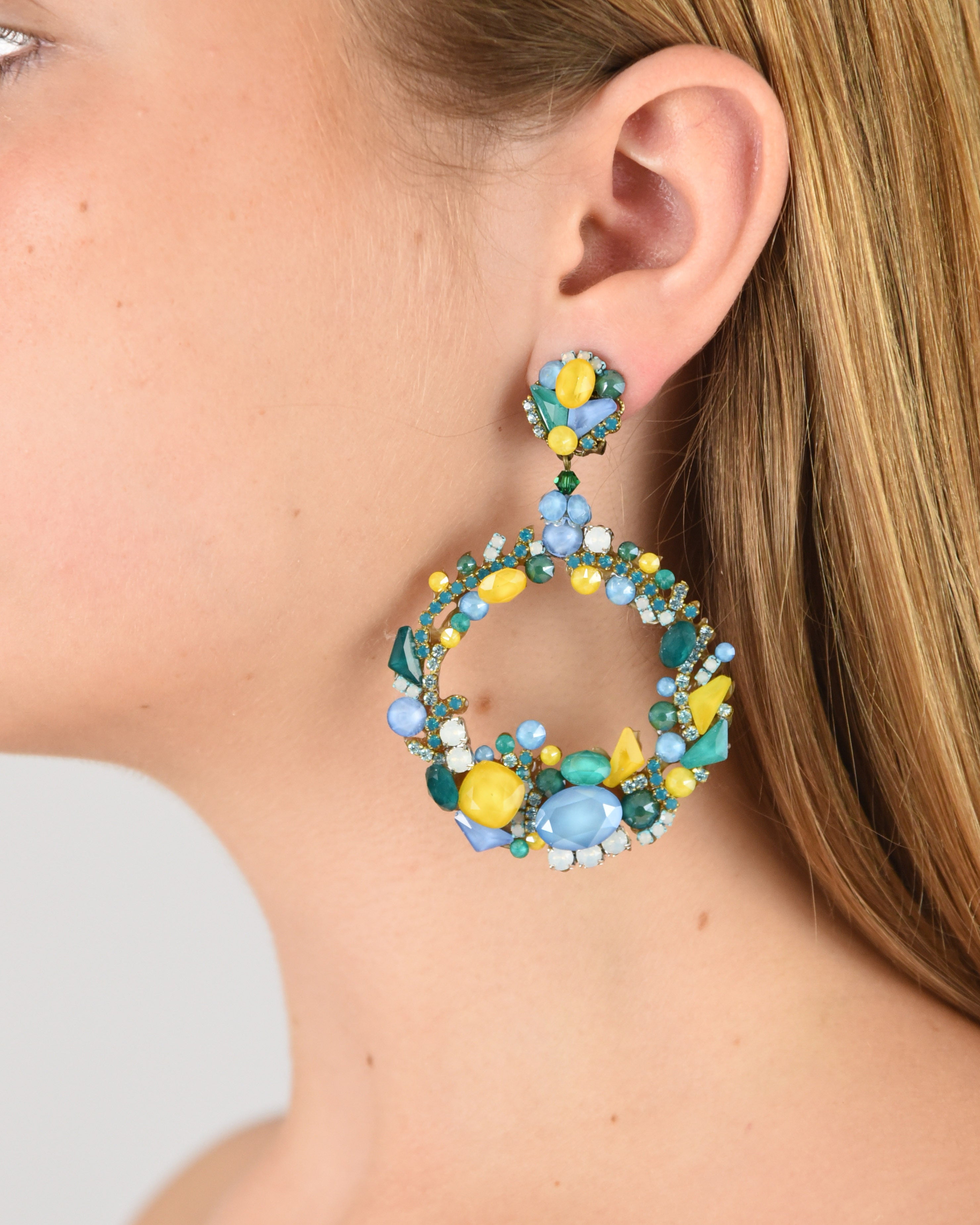 Blue and yellow Gleam hoop earrings 