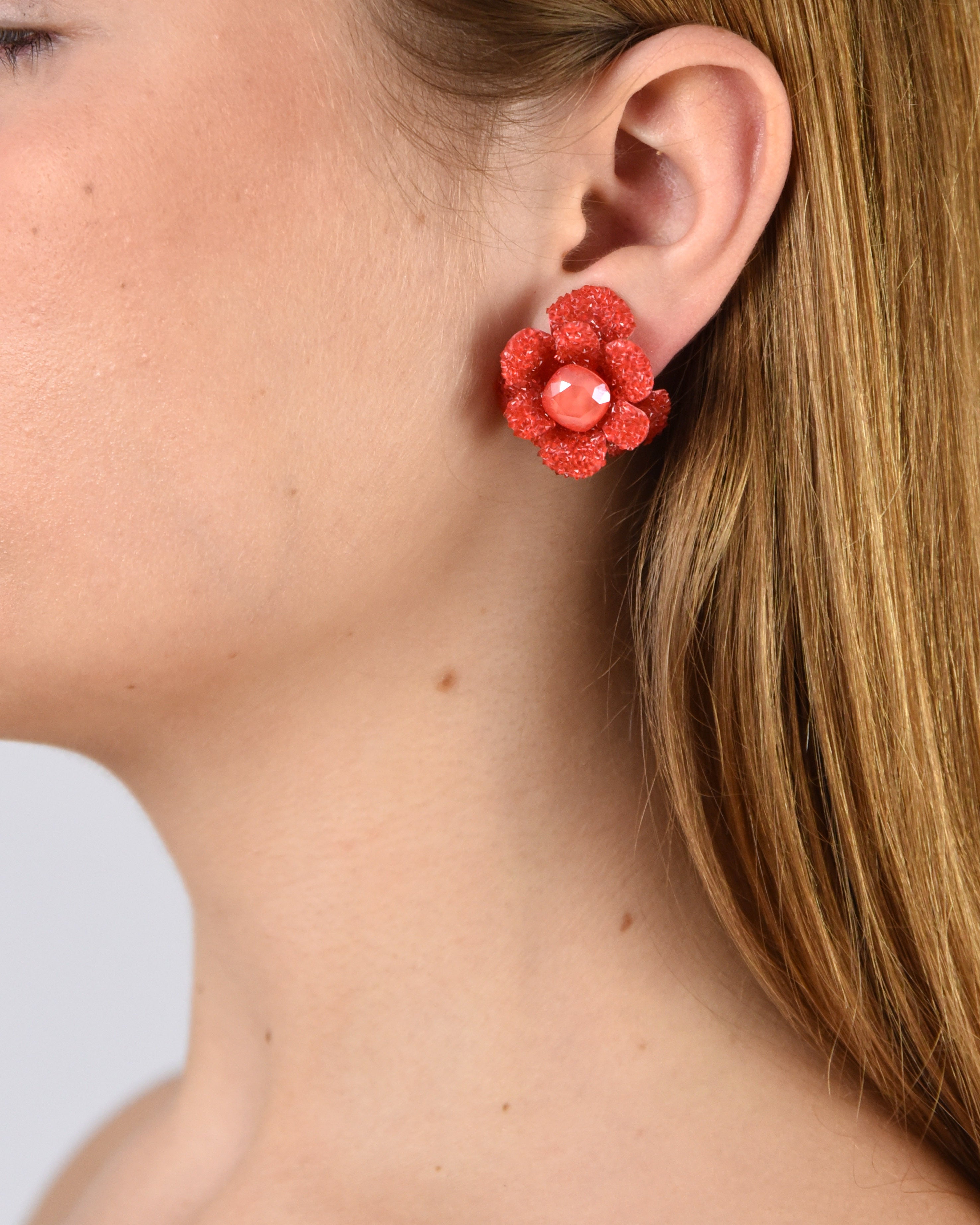 Boucles d'oreilles Dublos orange Swarovski en forme de fleur 