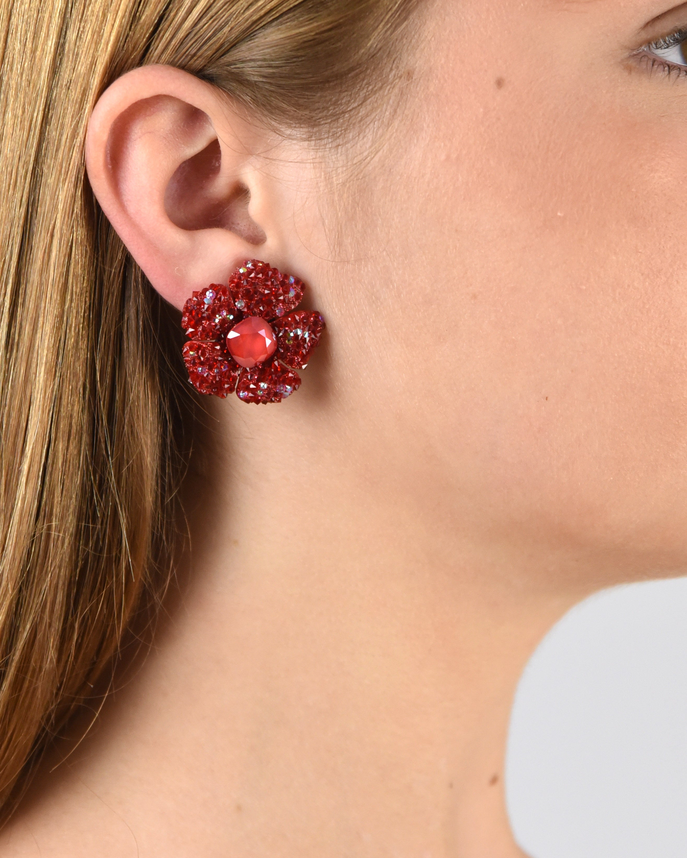 Pendientes flor de cristal Swarovski rojo