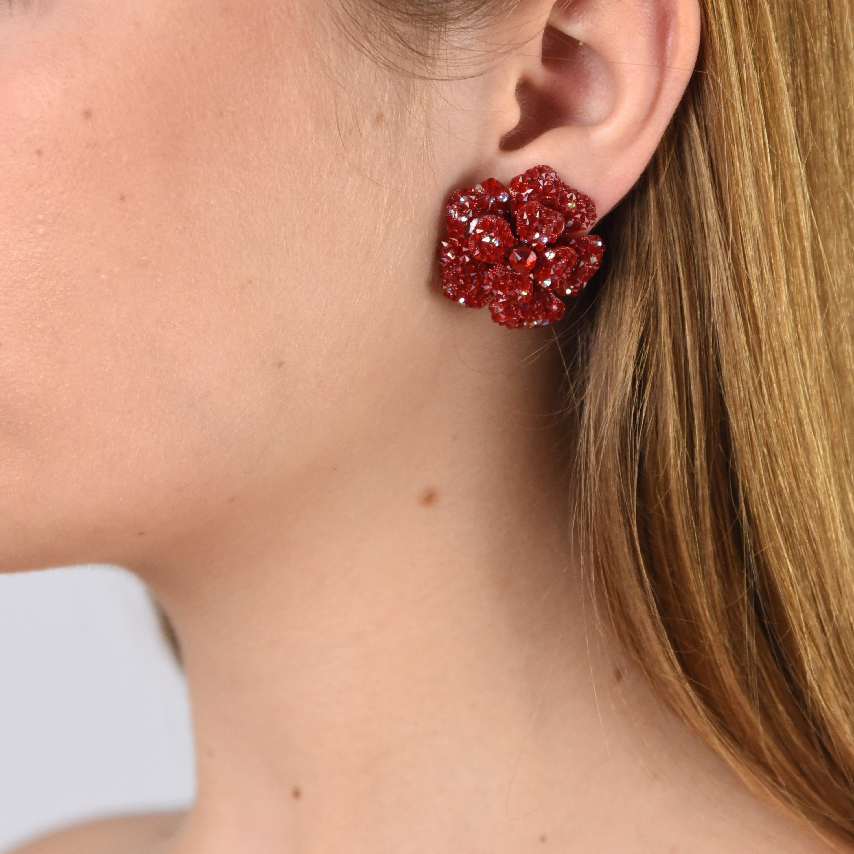 Pendientes flor roja de Swarovski