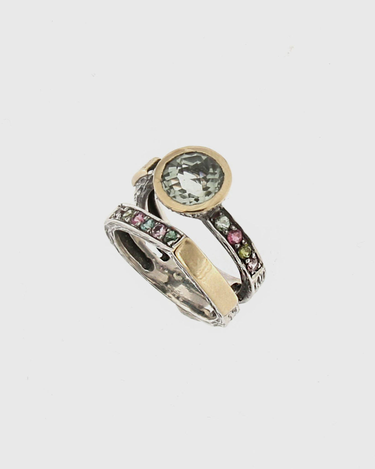 Anillo doble plata y amatista verde