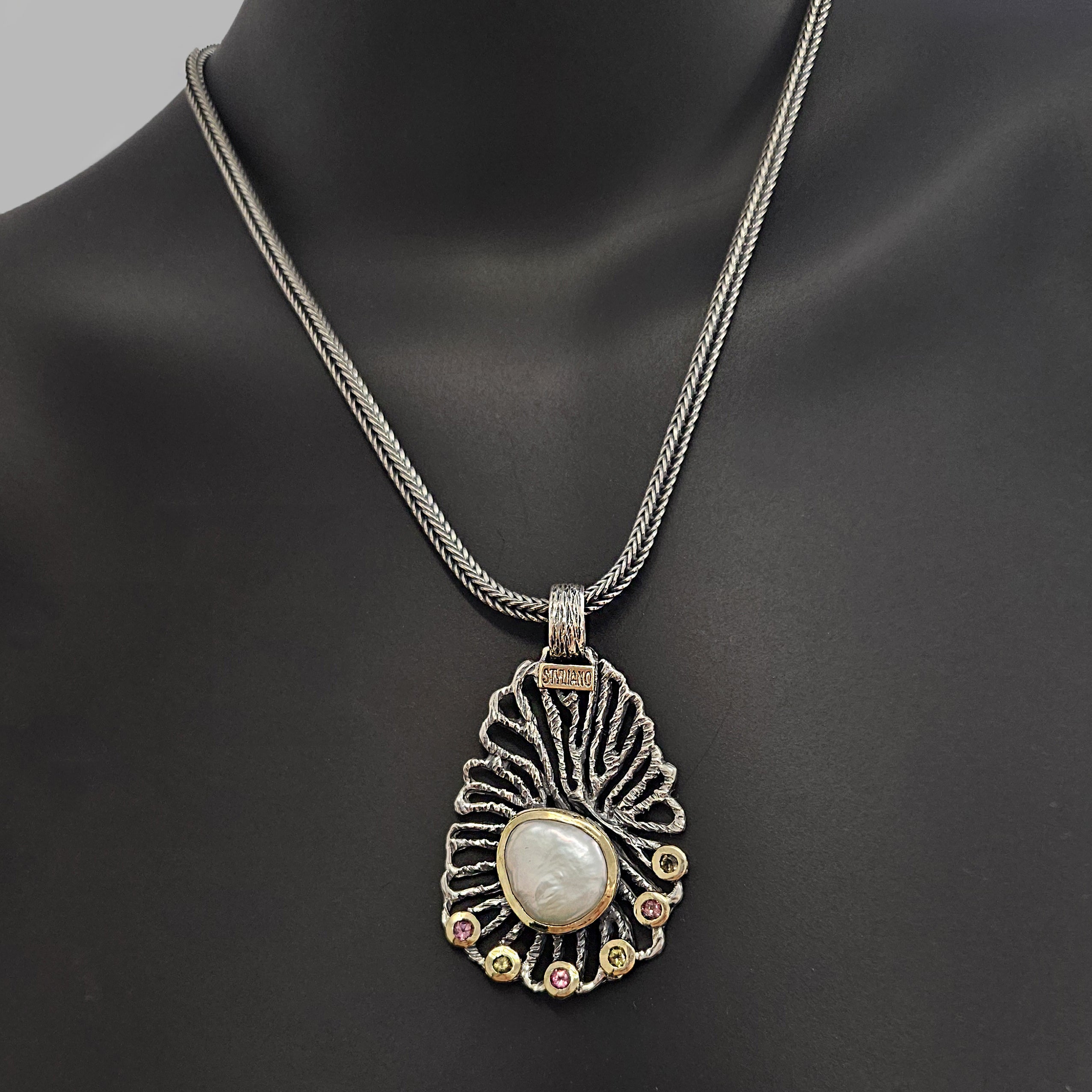 Colgante plata con perla y turmalinas