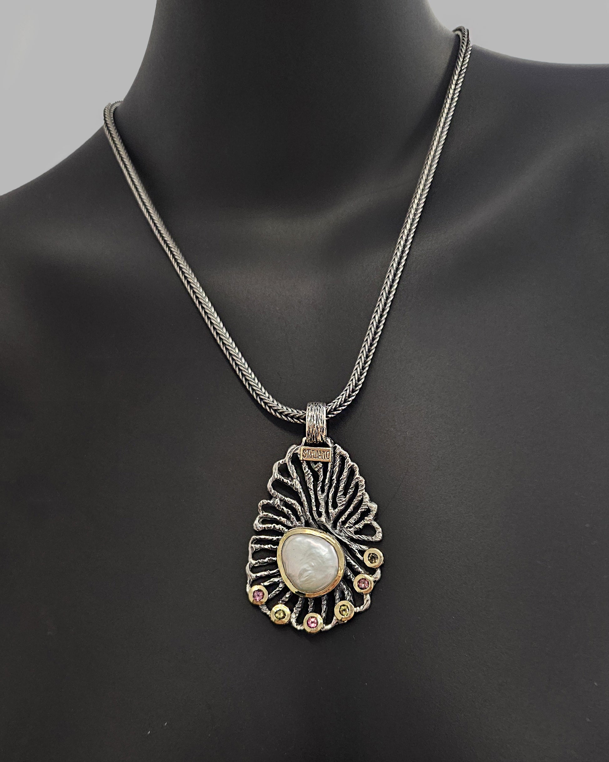 Colgante plata con perla y turmalinas