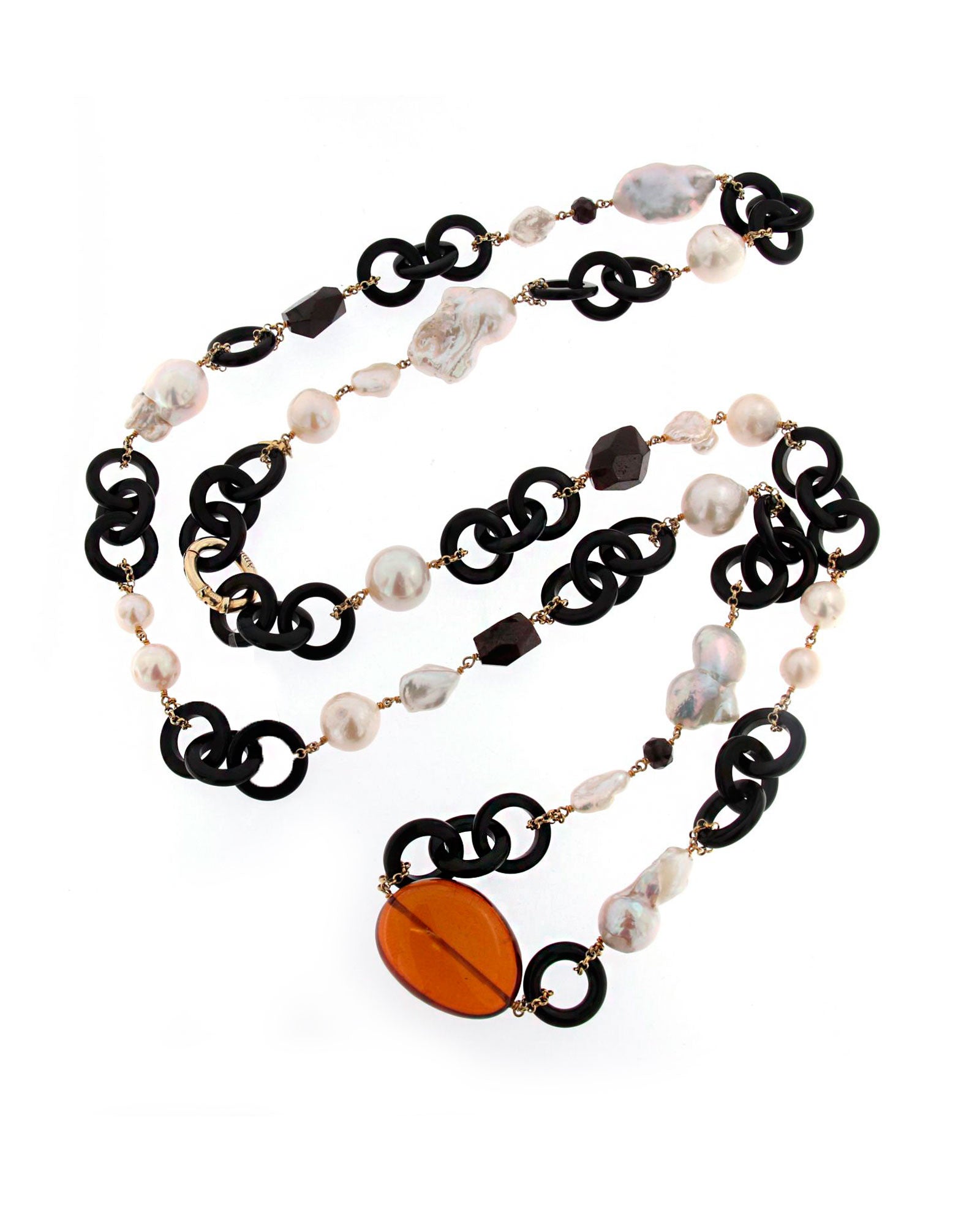 Collar largo cuerno perla y ámbar