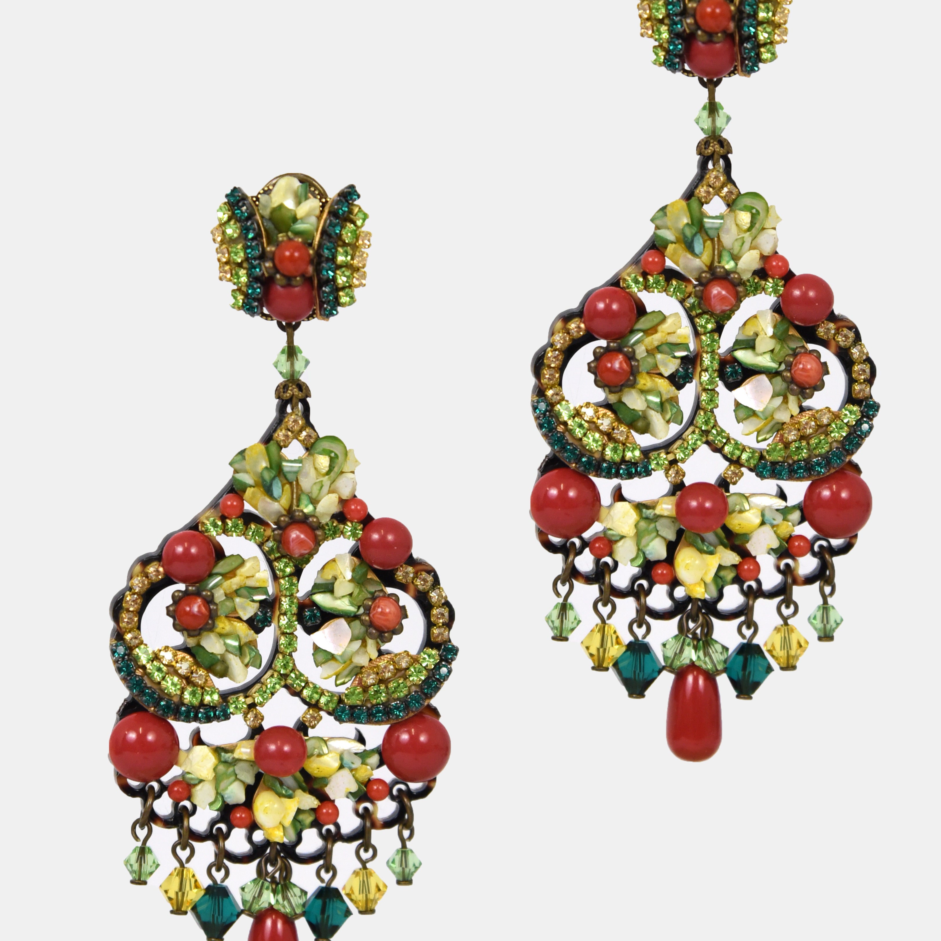 Pendientes Dublos largos en verdes y rojo