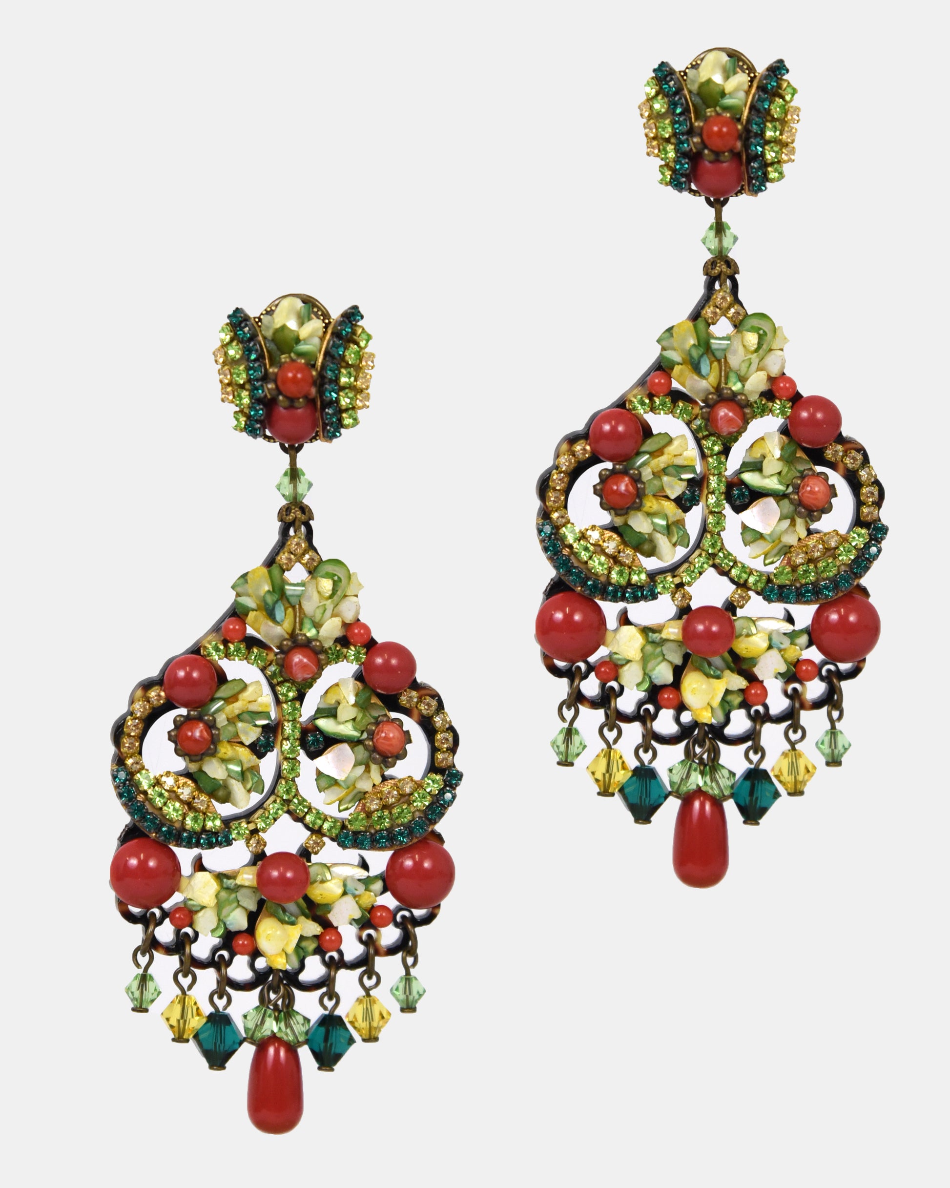 Pendientes Dublos largos en verdes y rojo