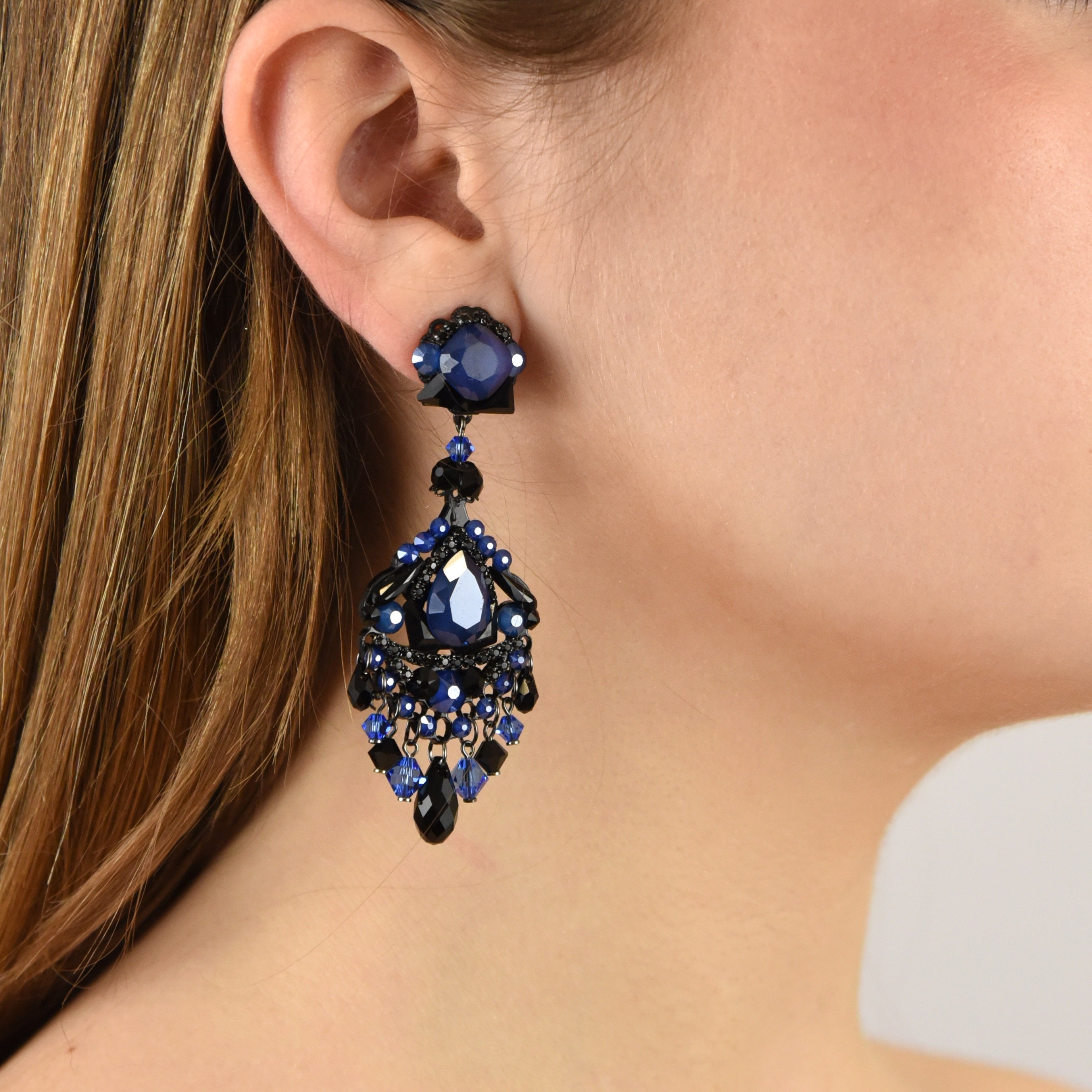 Pendientes Dublos cristales Swarovski azul y negro