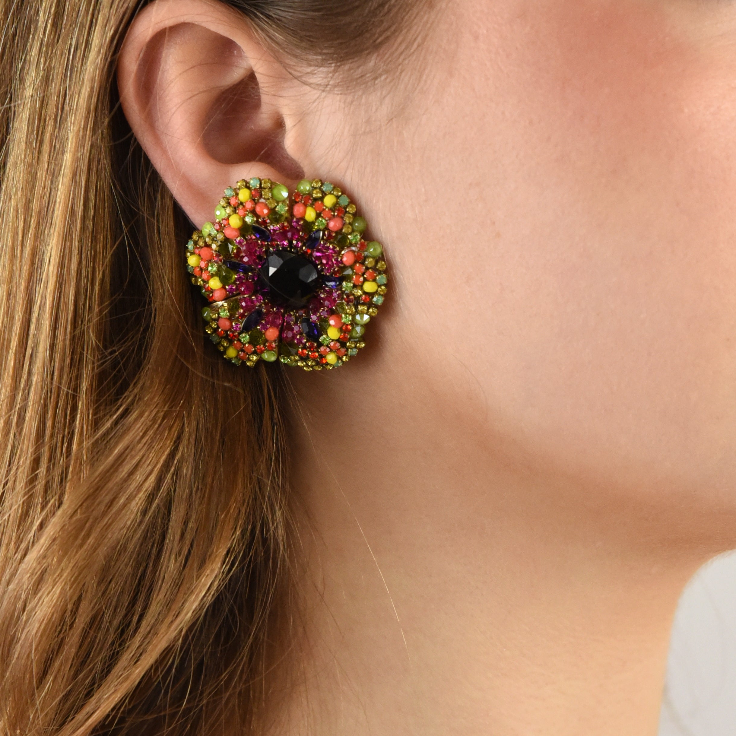 Pendientes flor de pétalos multicolor