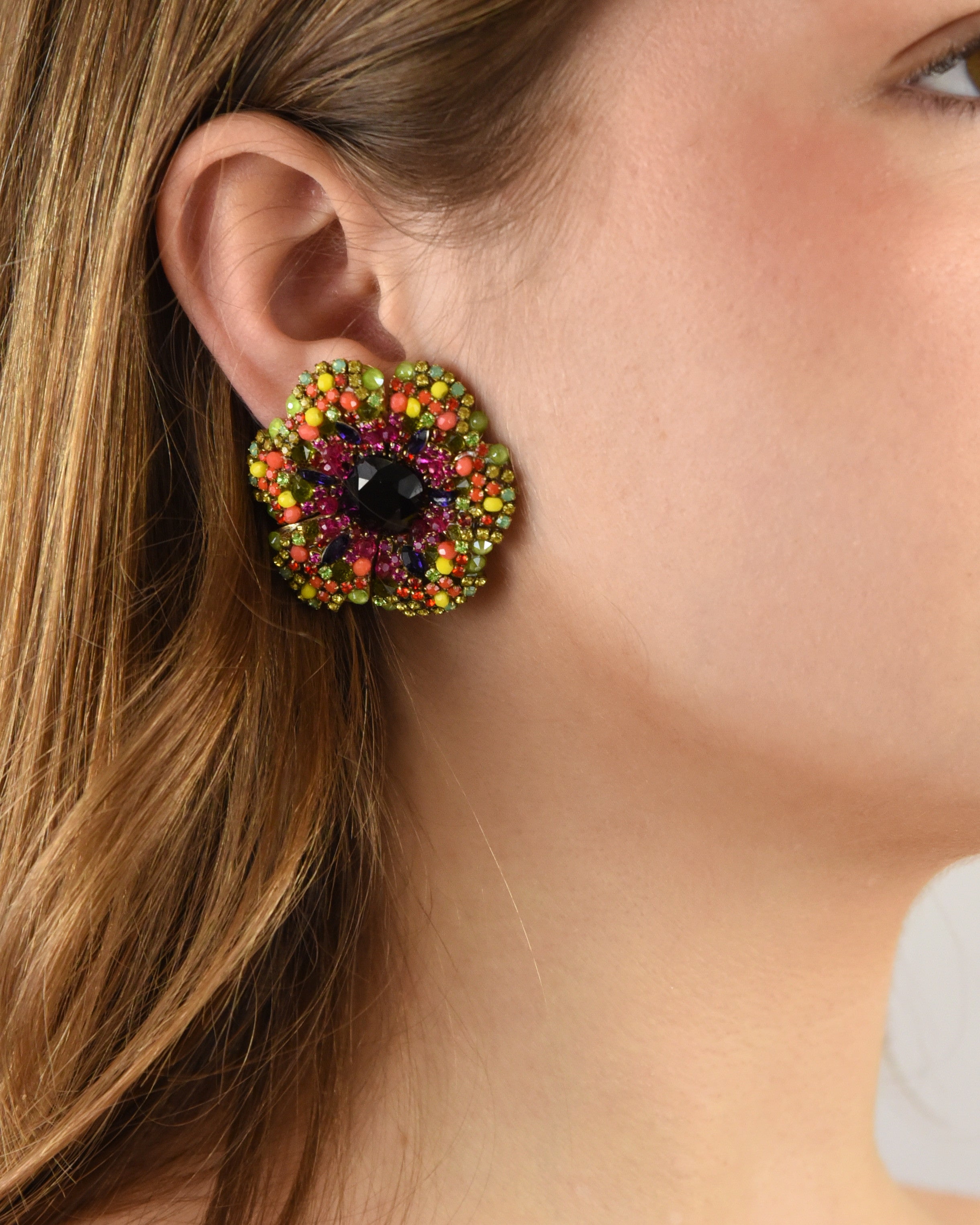 Pendientes flor de pétalos multicolor