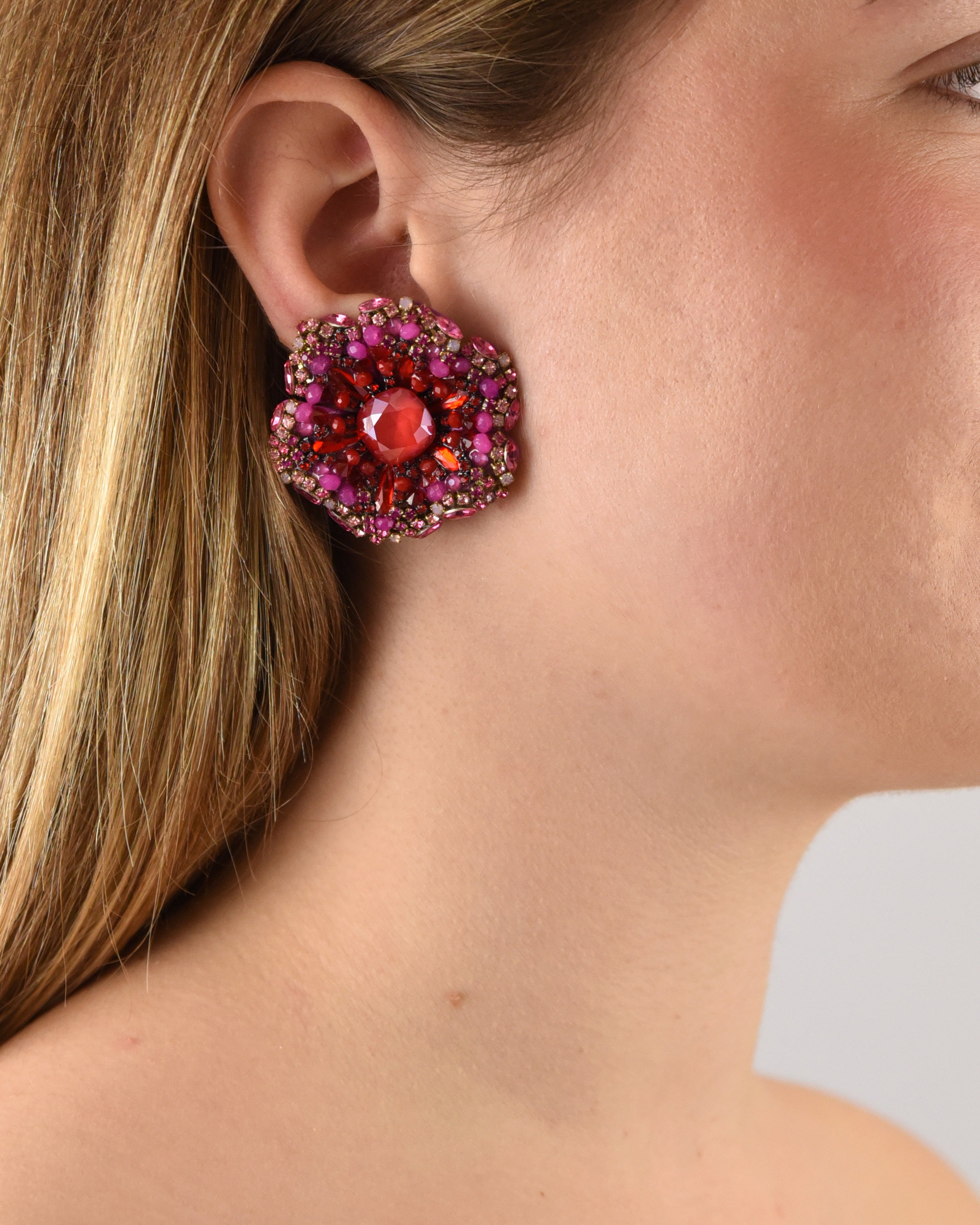 Red Swarovski flower earrings 