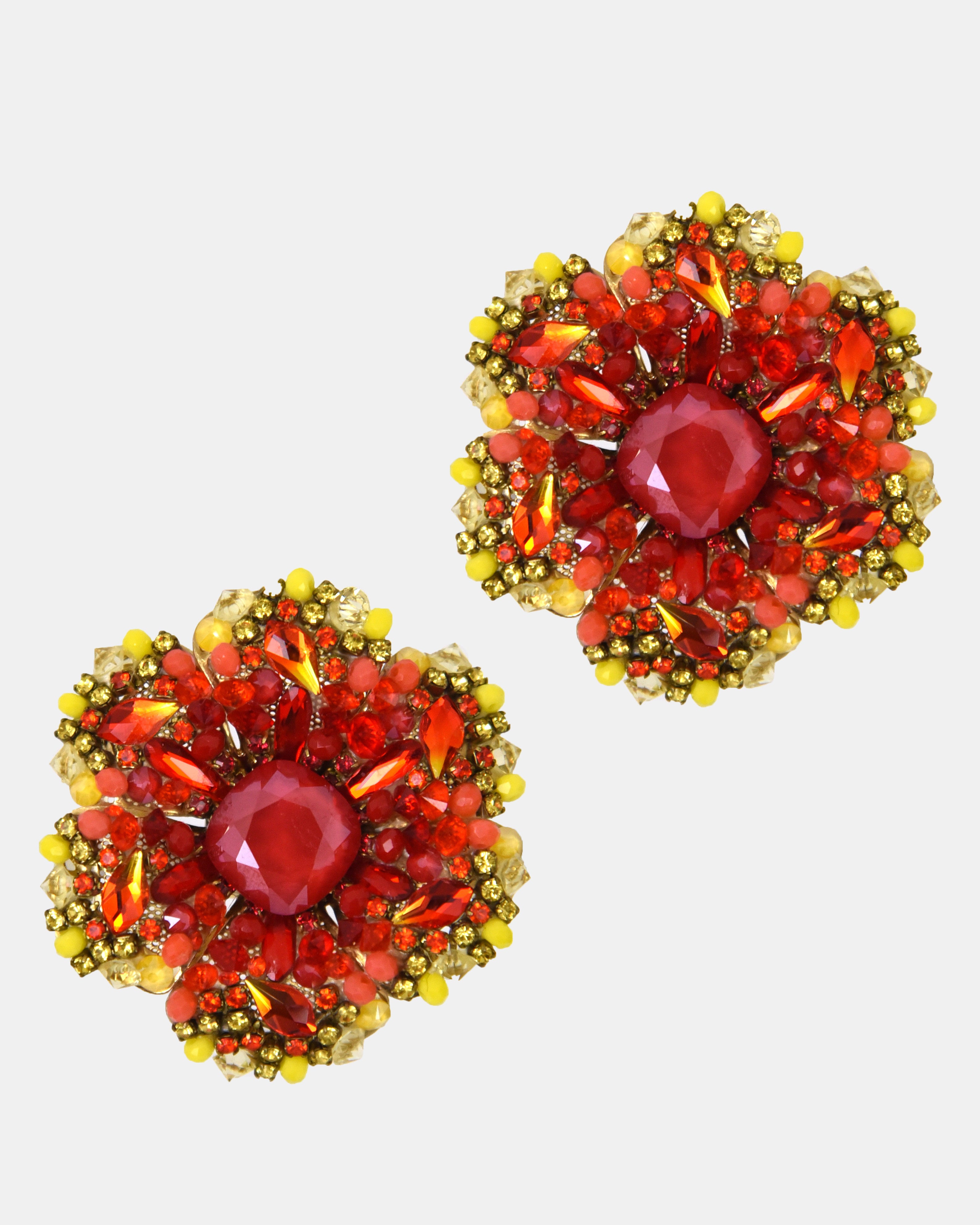 Pendientes flor de pétalos rojo y amarillo