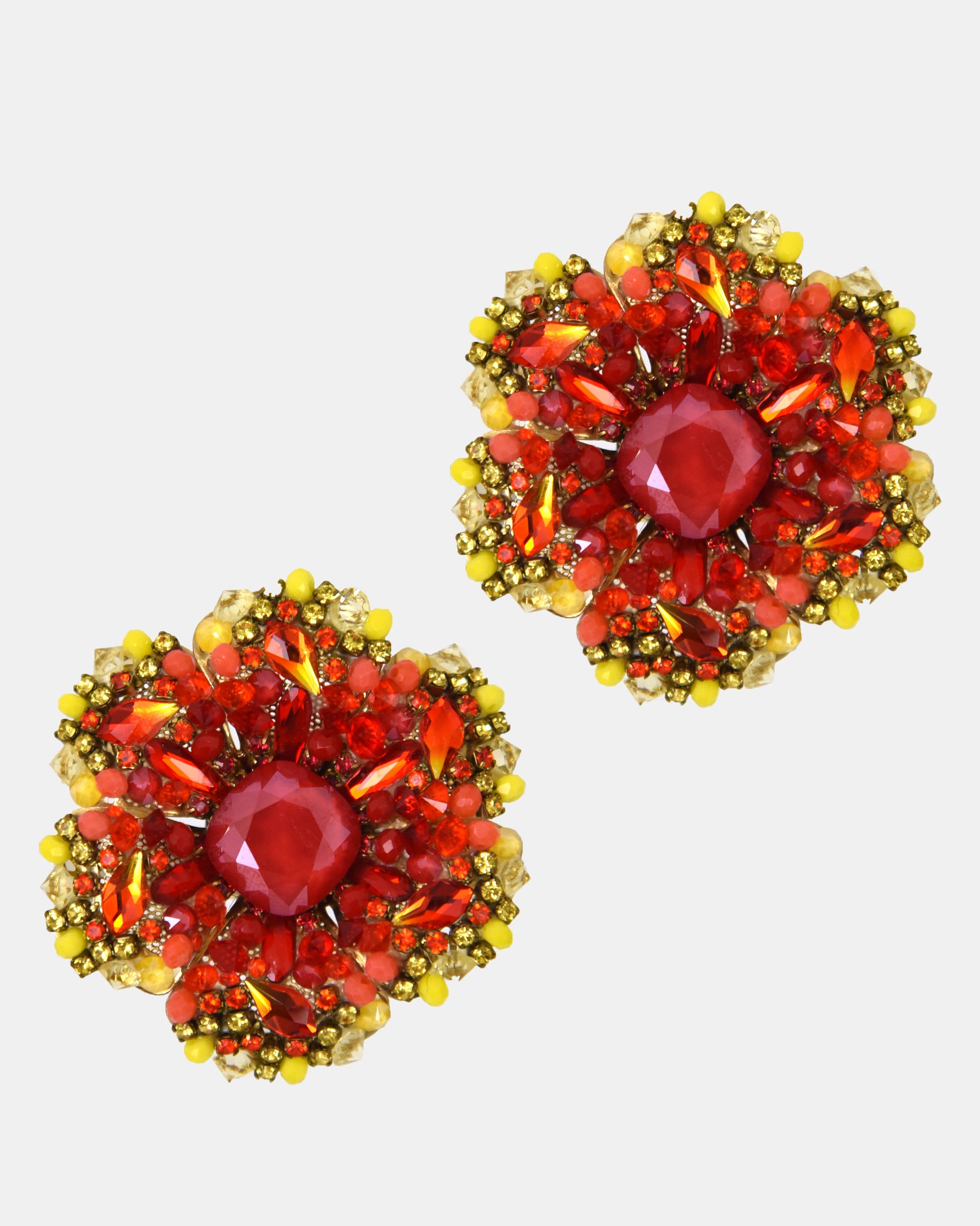 Pendientes flor de pétalos rojo y amarillo