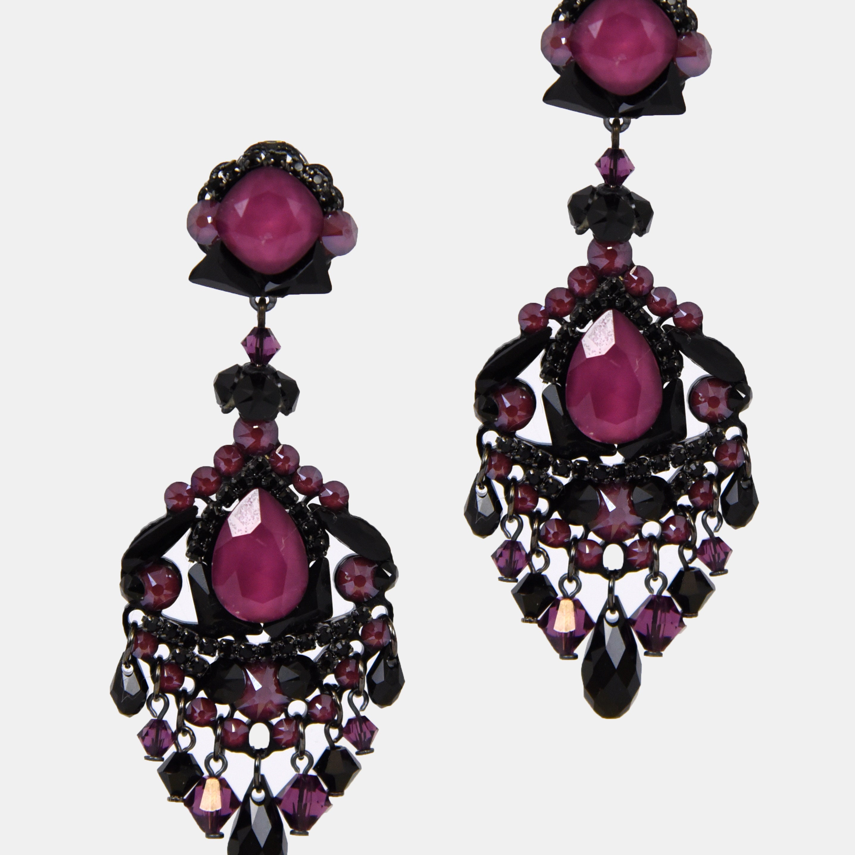 Pendientes Dublos cristales Swarovski morado y negro