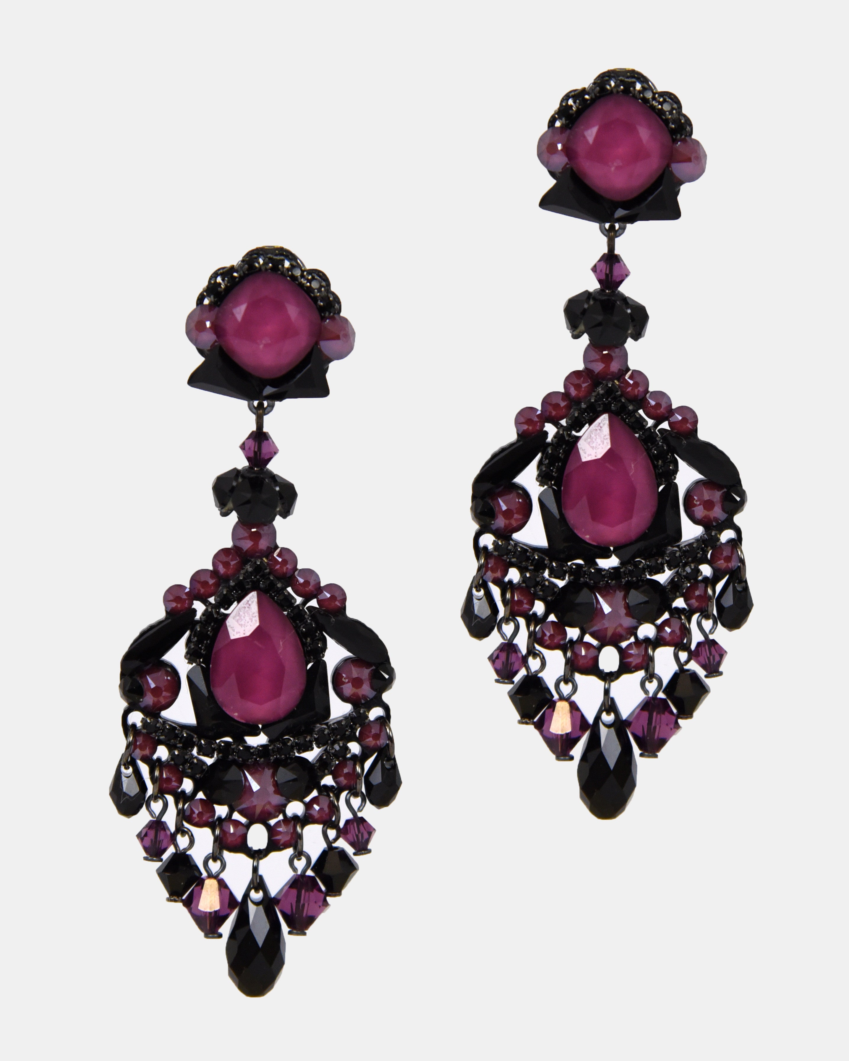 Pendientes Dublos cristales Swarovski morado y negro