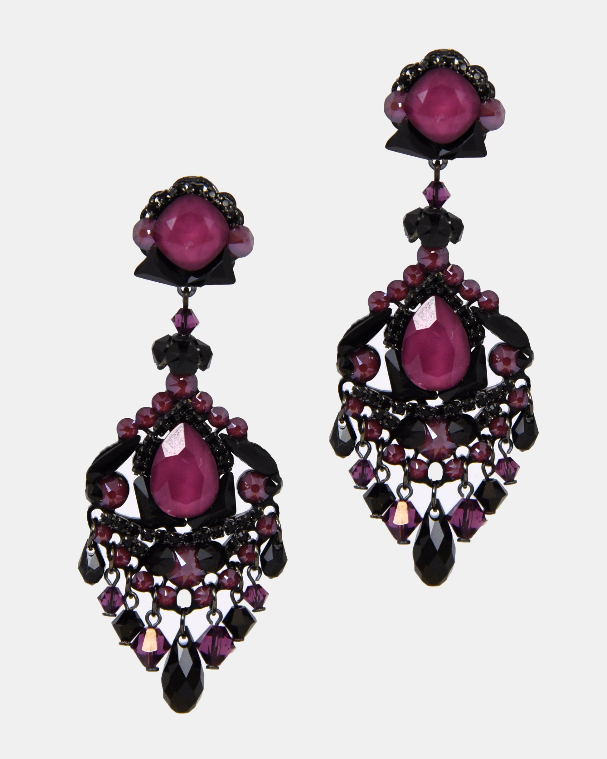 Pendientes Dublos cristales Swarovski morado y negro