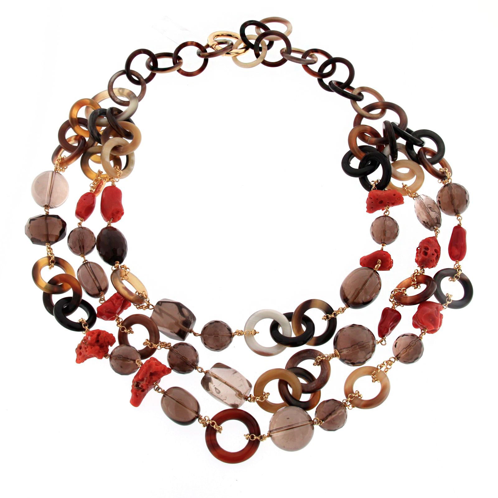 Collar tres vueltas cuarzo y coral