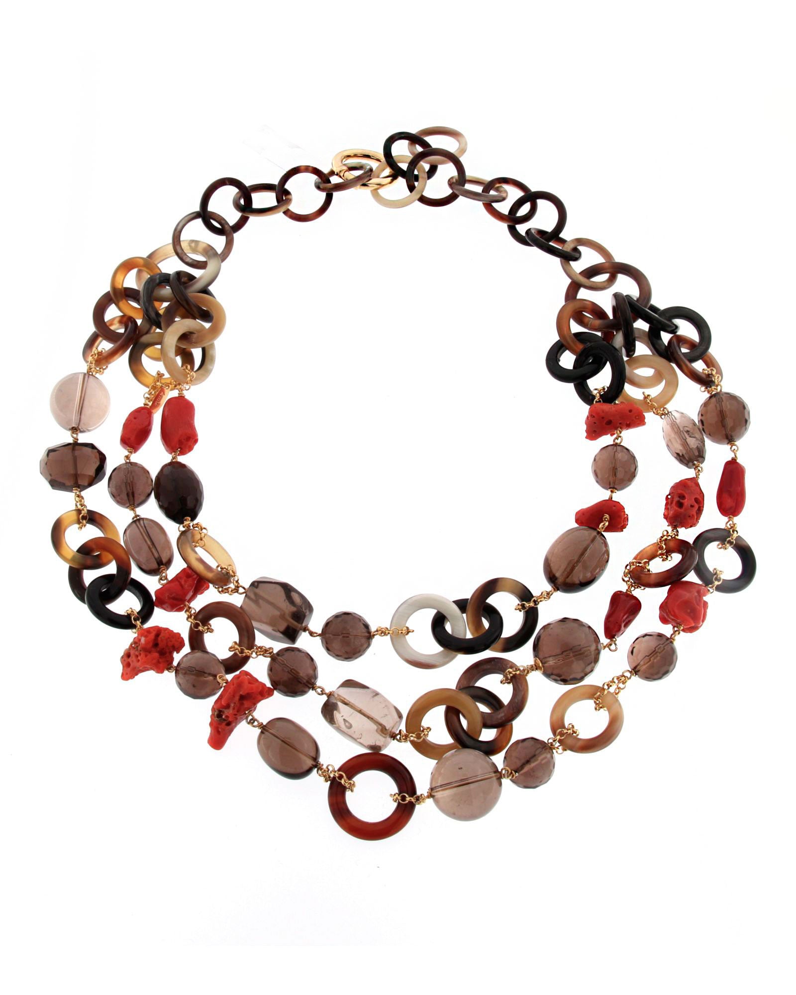 Collar tres vueltas cuarzo y coral