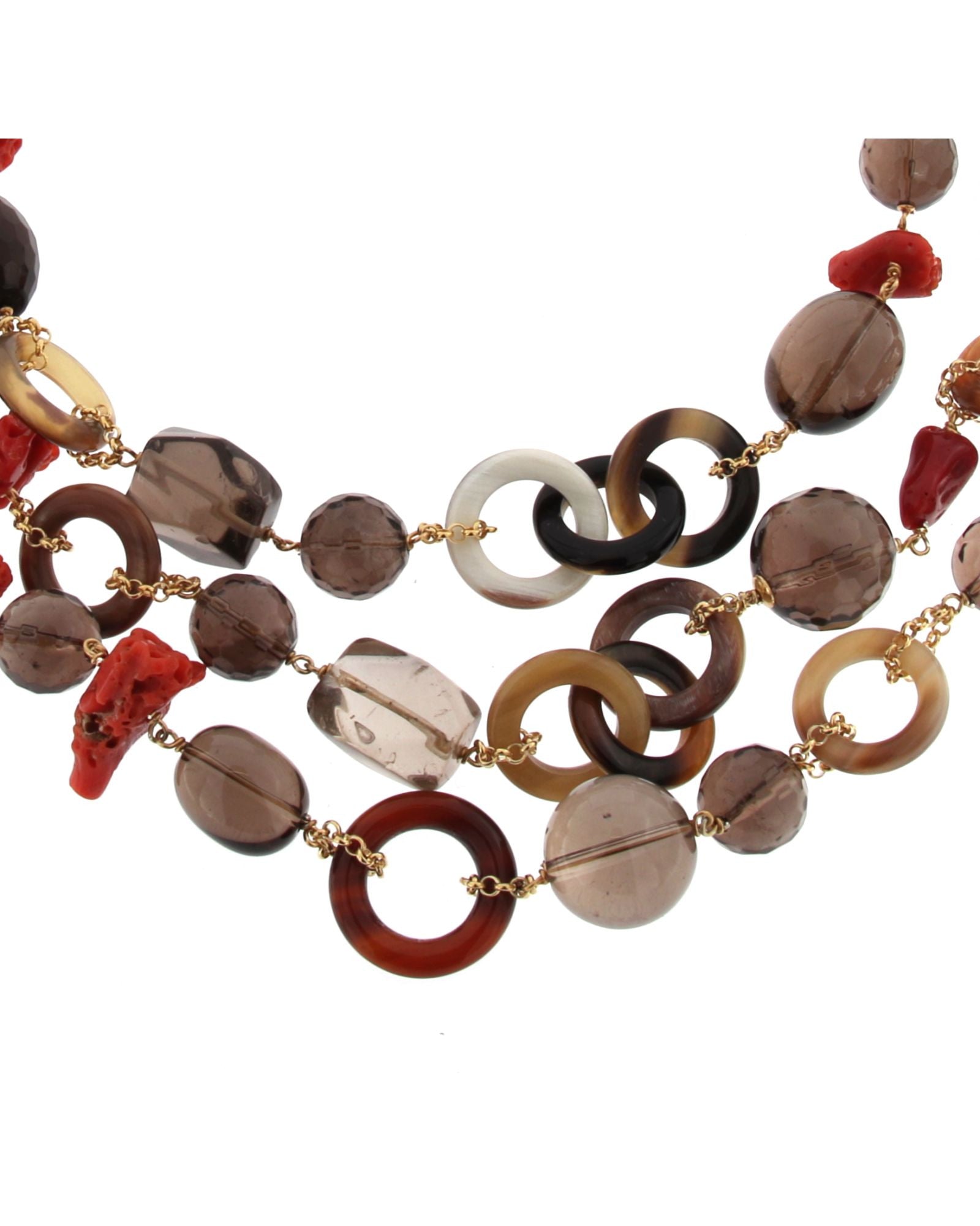 Collar tres vueltas cuarzo y coral