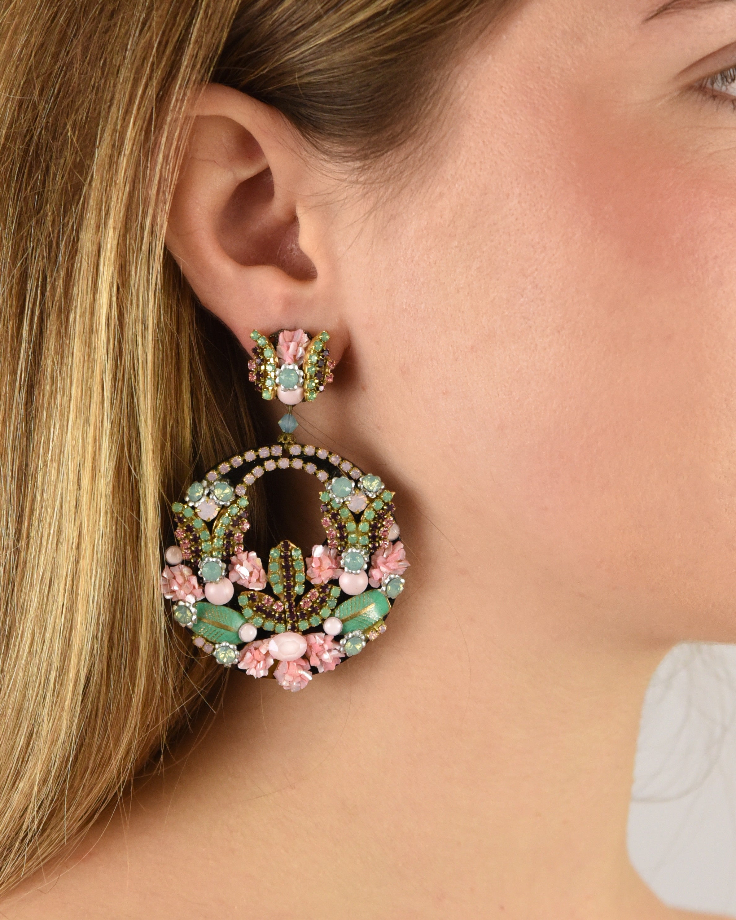 Belona earrings, hoops with rhinestones and mother-of-pearl 