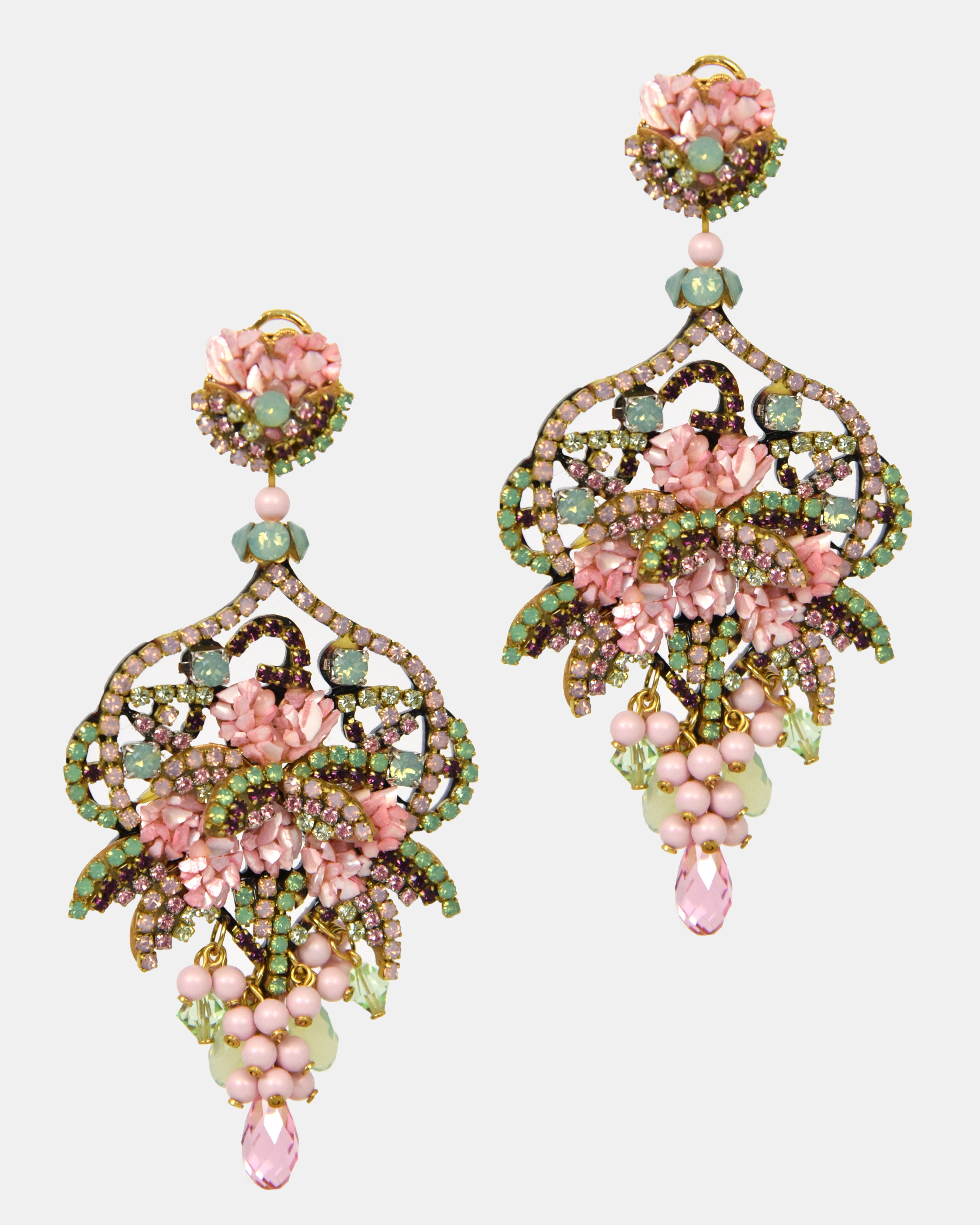 Pendientes nácar y swarovski rosas