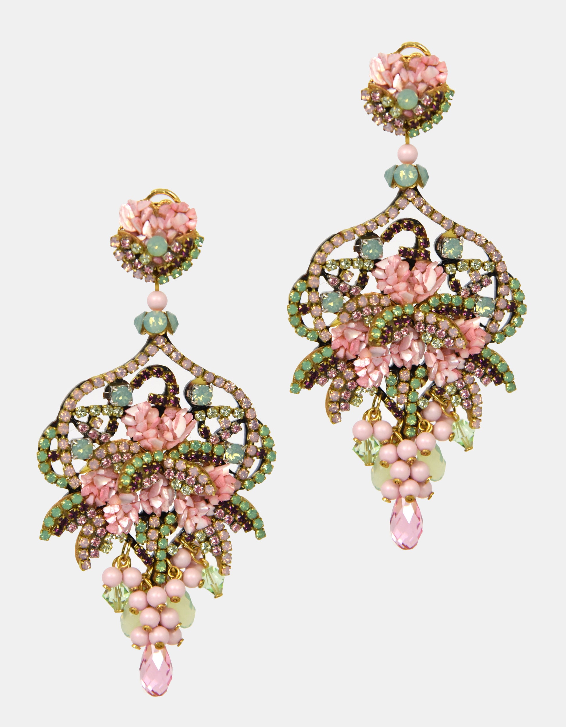 Pendientes nácar y swarovski rosas