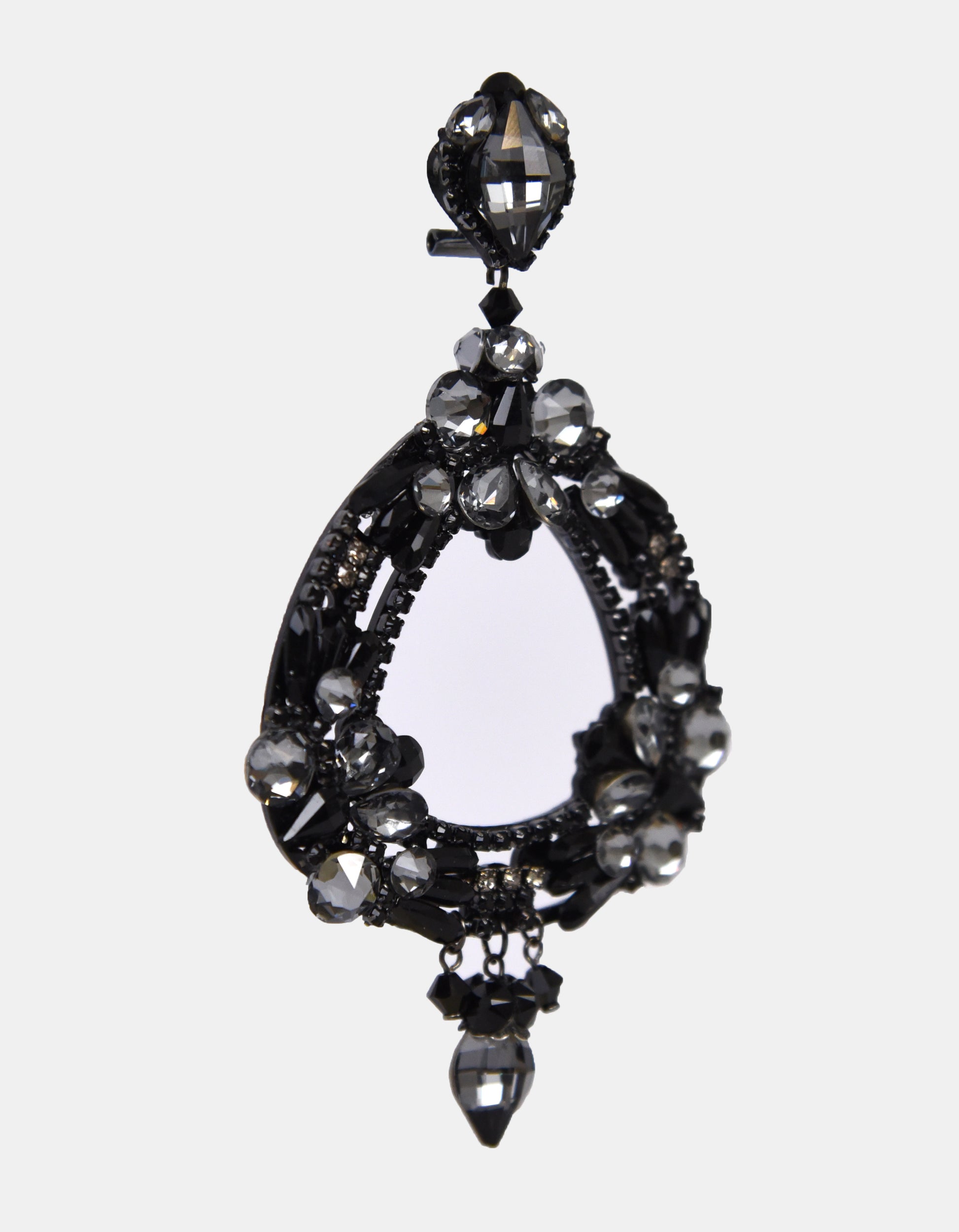 Triangle hoop earrings with black crystals 