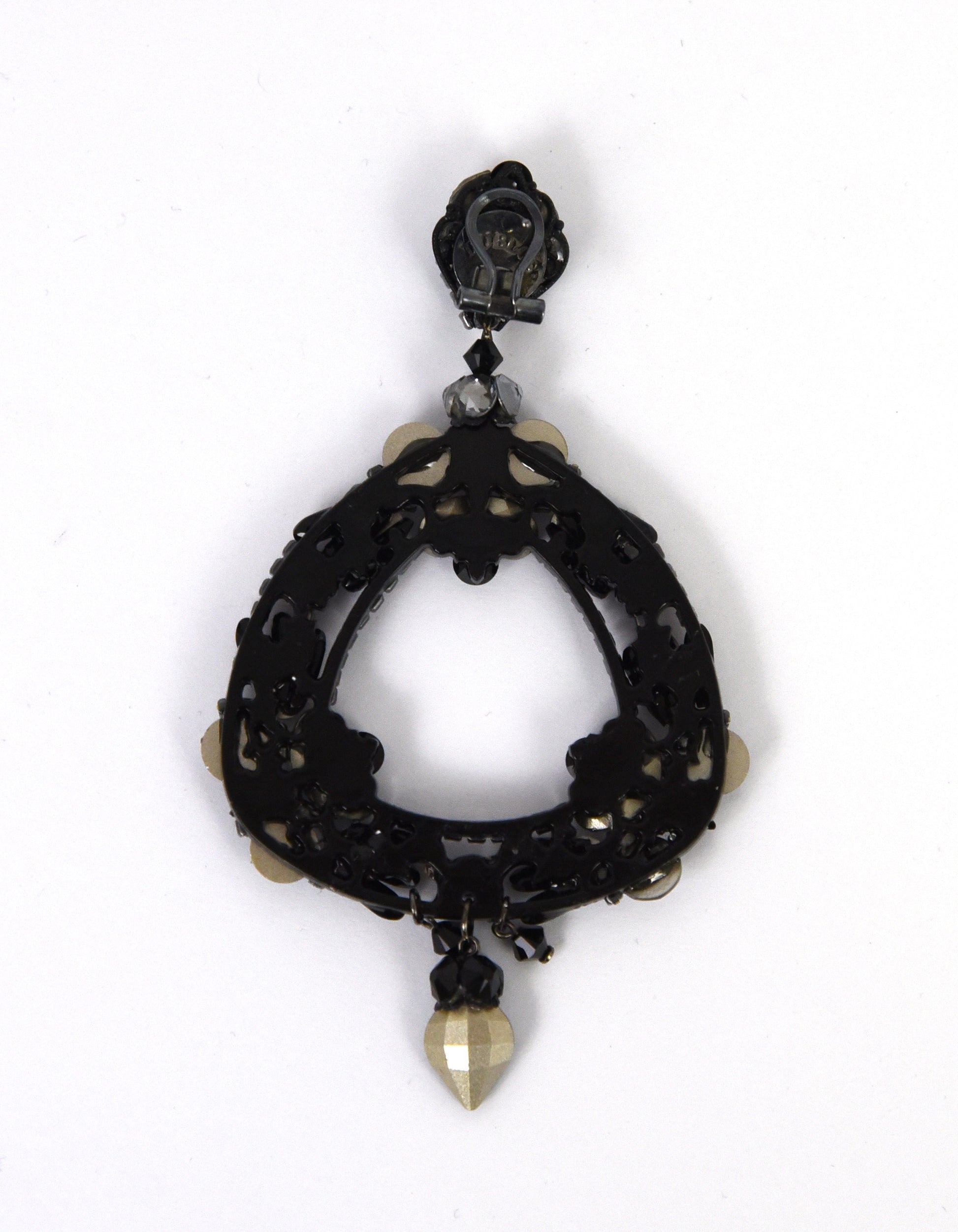 Triangle hoop earrings with black crystals 