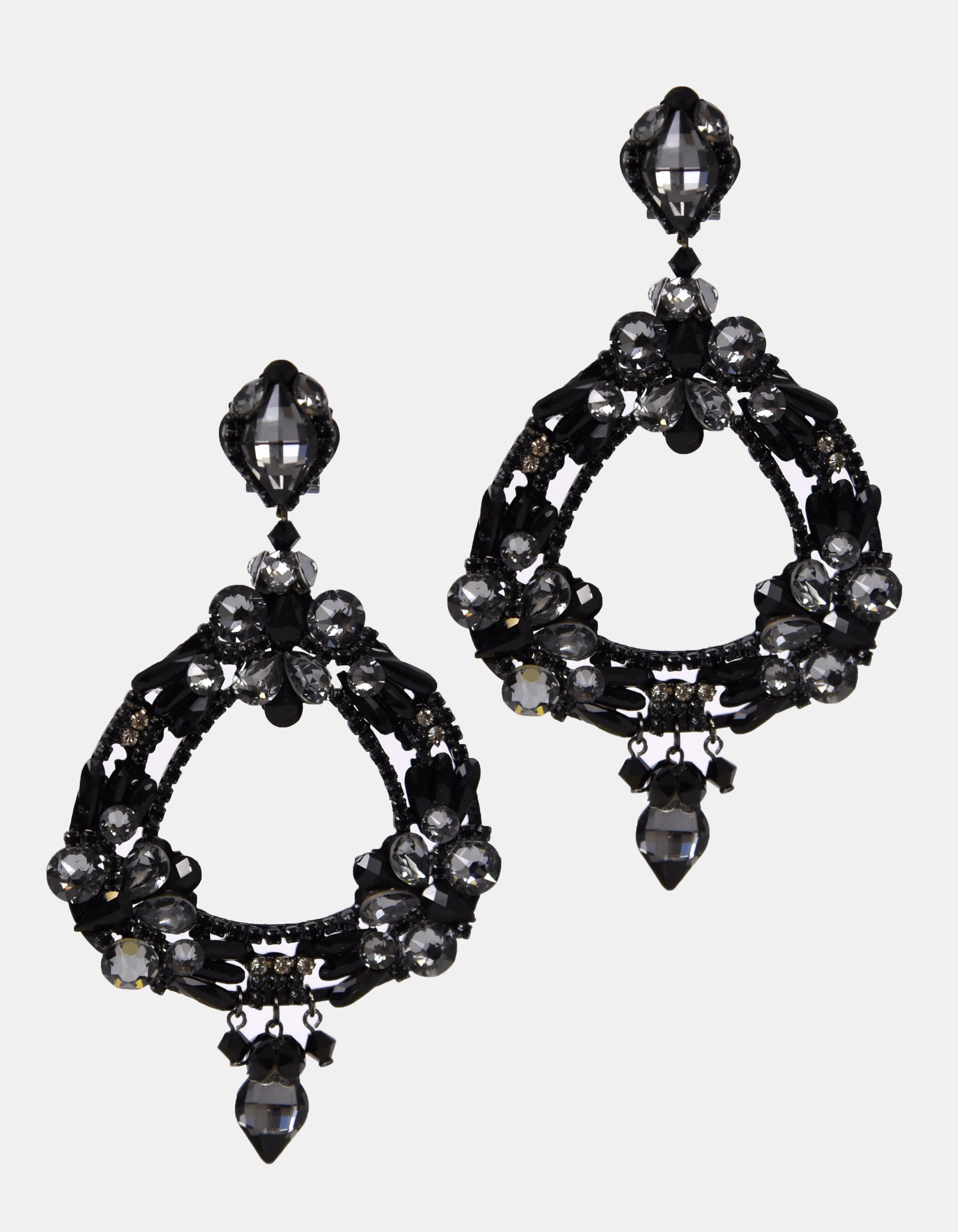 Triangle hoop earrings with black crystals 
